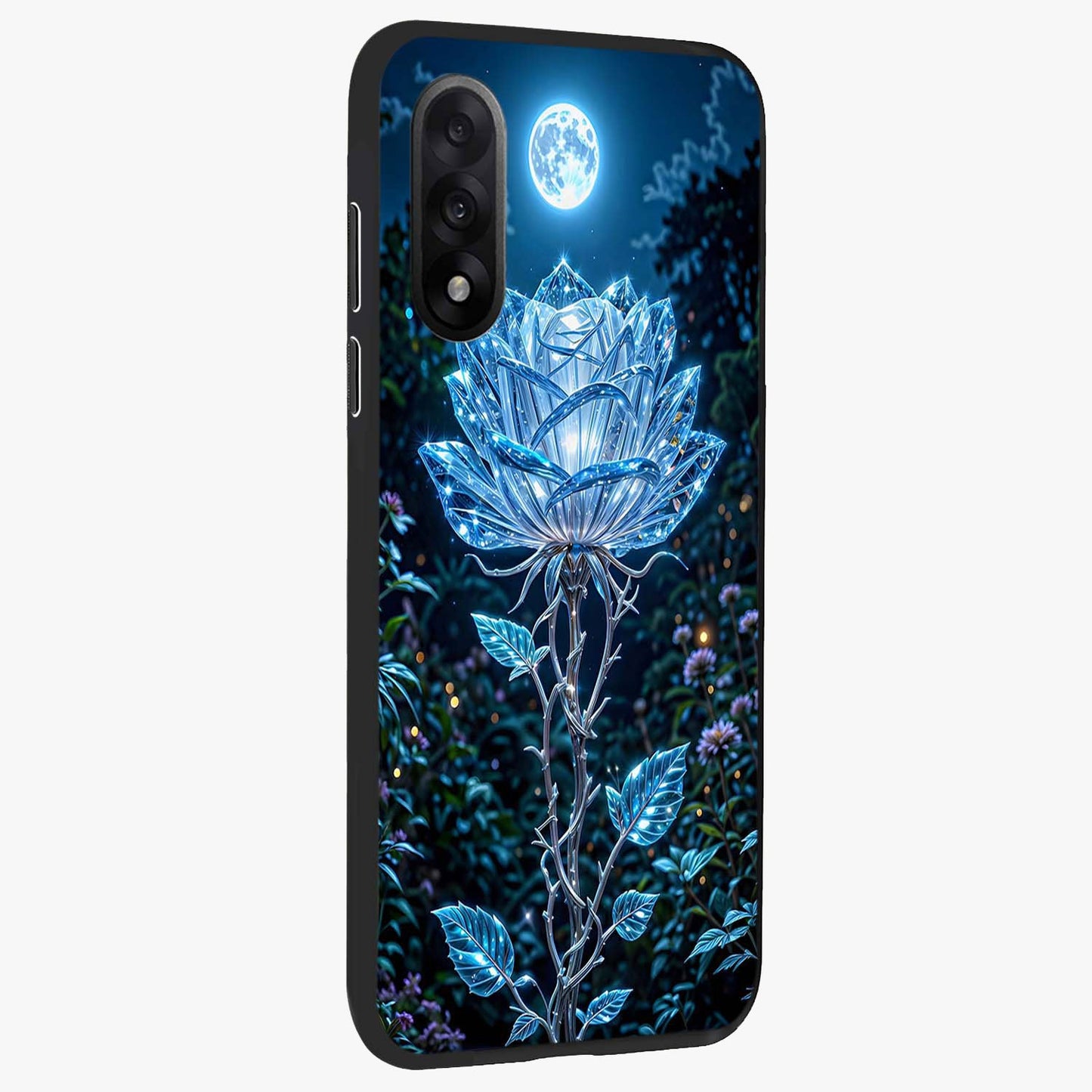 Crystal Moon Lotus Glass Case for 1+Nord 5 side perspective highlighting soft celestial tones and premium edge finish