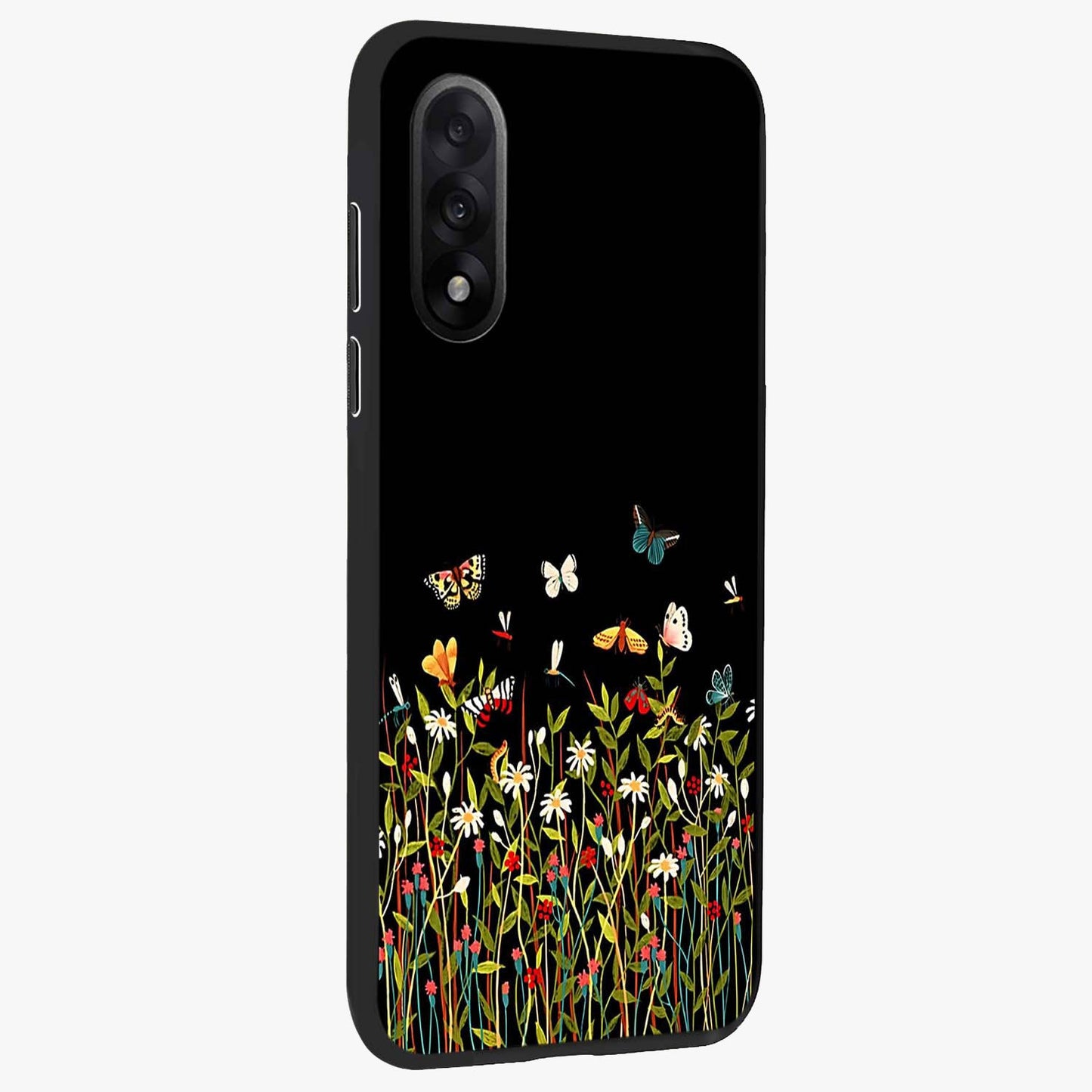 Dark Bloom Wonderland Custom Name Glass Case for 1+Nord 5 side perspective highlighting custom typography detailing and smooth edges