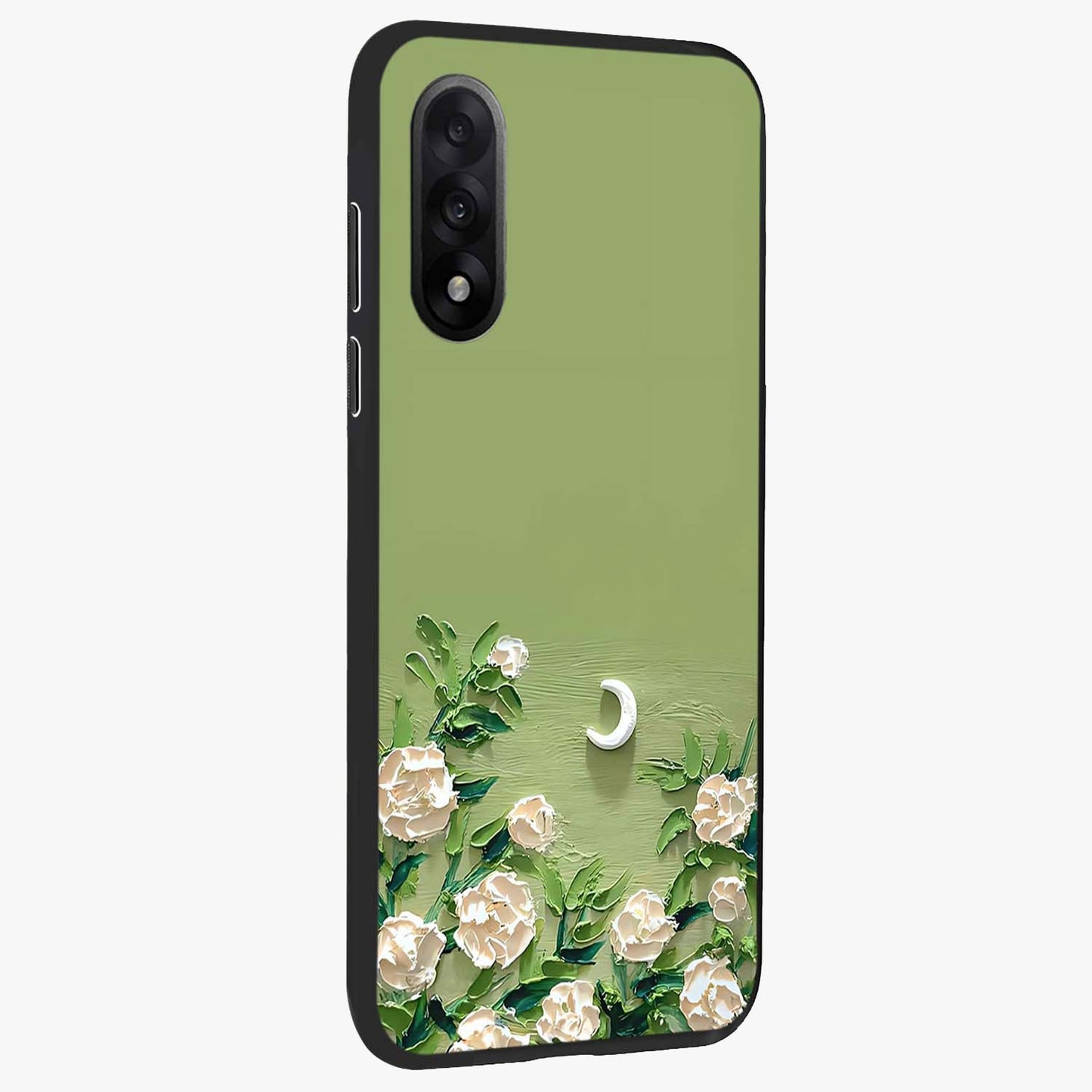 Emerald Bloom Calm Glass Case for 1+Nord 5 side perspective highlighting delicate bloom detailing and smooth edges