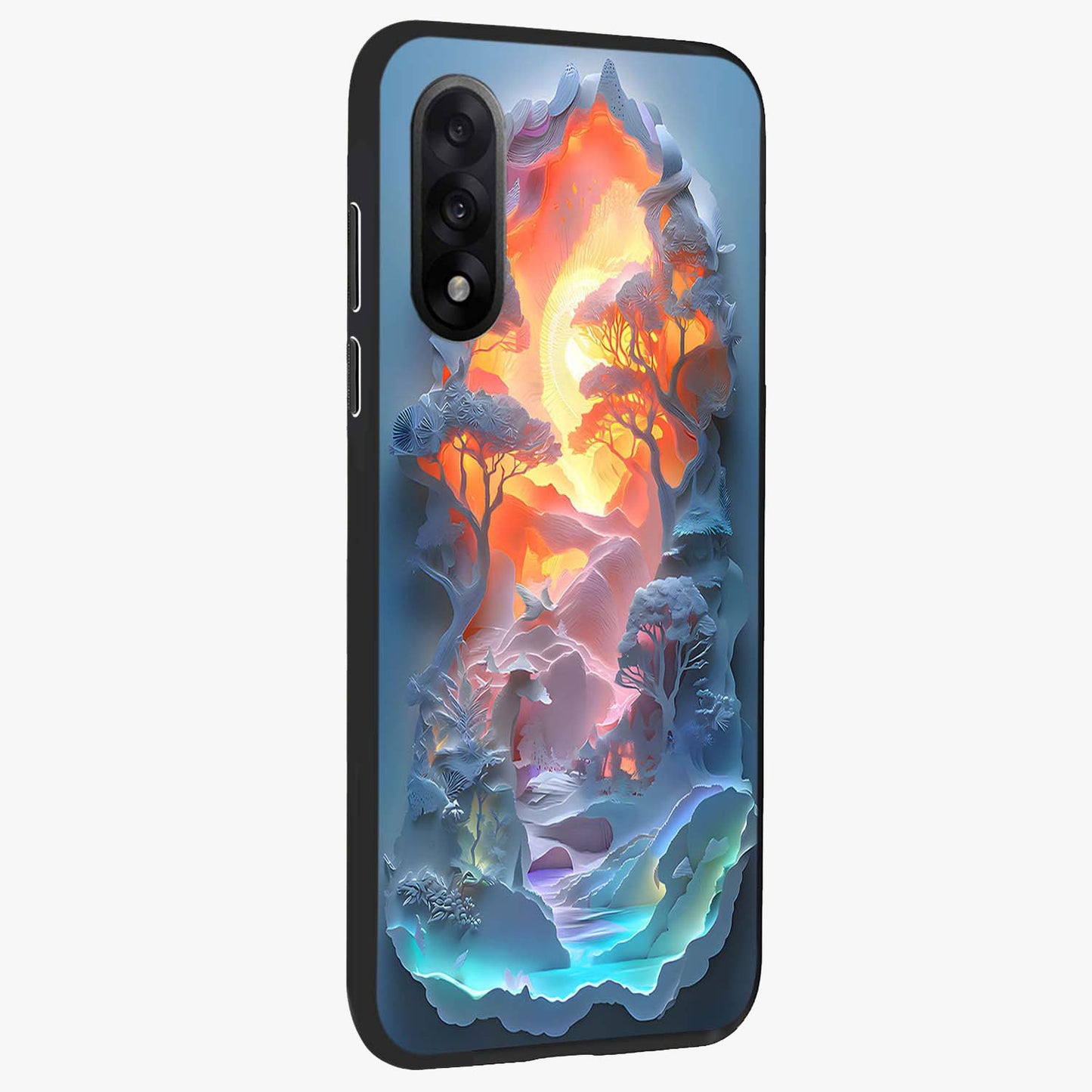 Glow Forest Portal Glass Case for 1+Nord 5 side perspective highlighting magical forest textures and premium build