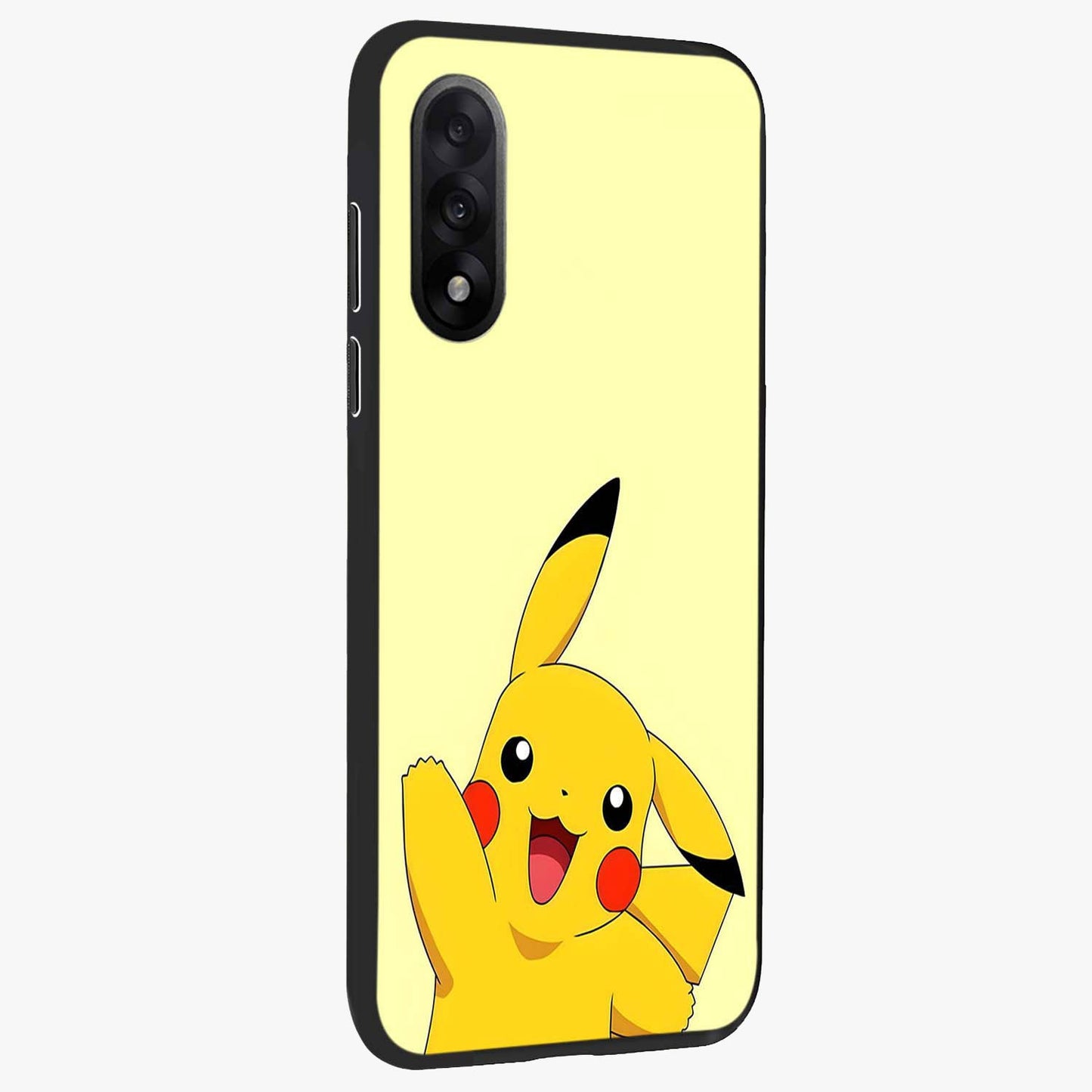 Happy Electric Pikachu Glass Case for 1+Nord 5 side perspective highlighting lively character detailing and sleek build