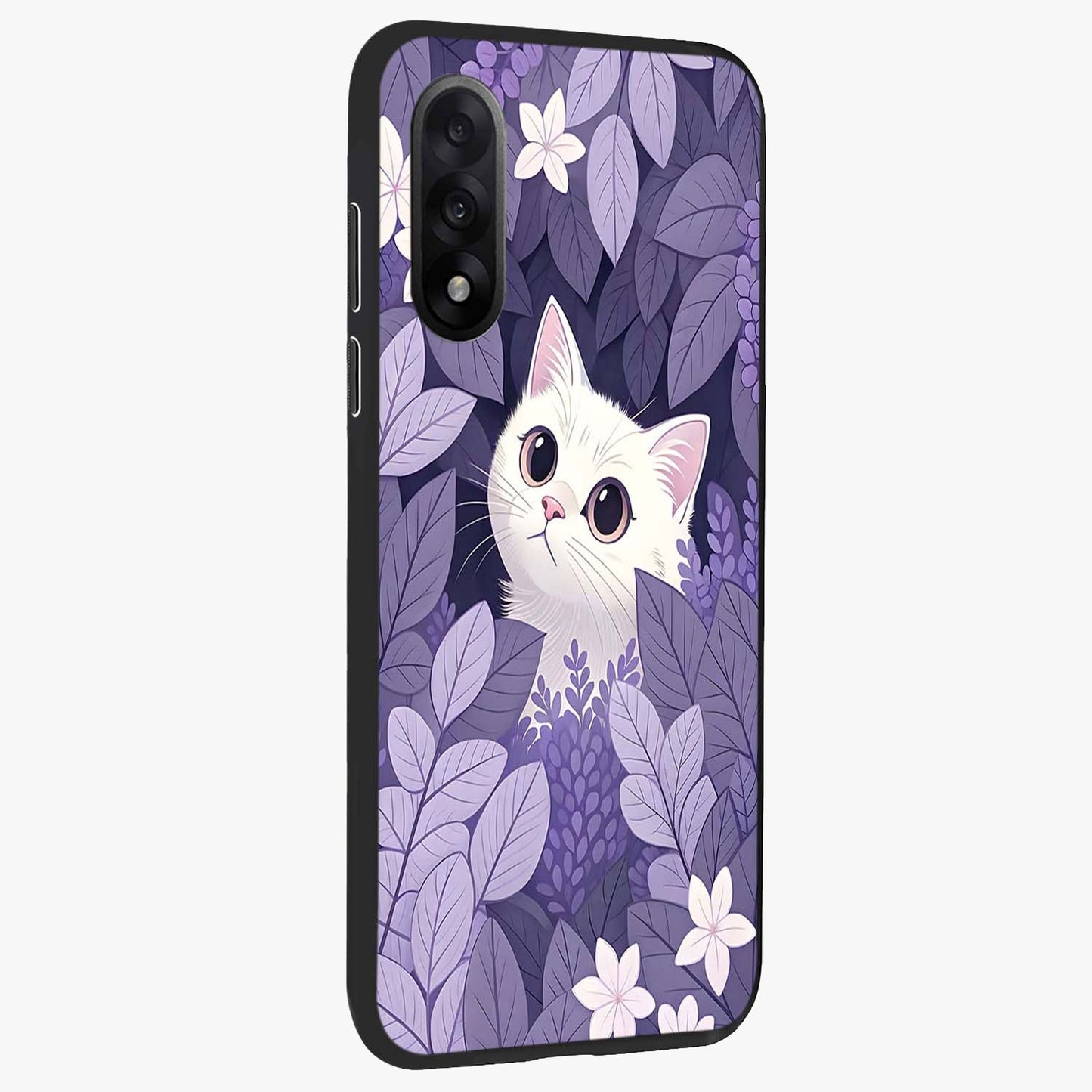 Lilac Hide Peek Cat Glass Case for 1+Nord 5 side perspective highlighting charming feline textures and smooth edges