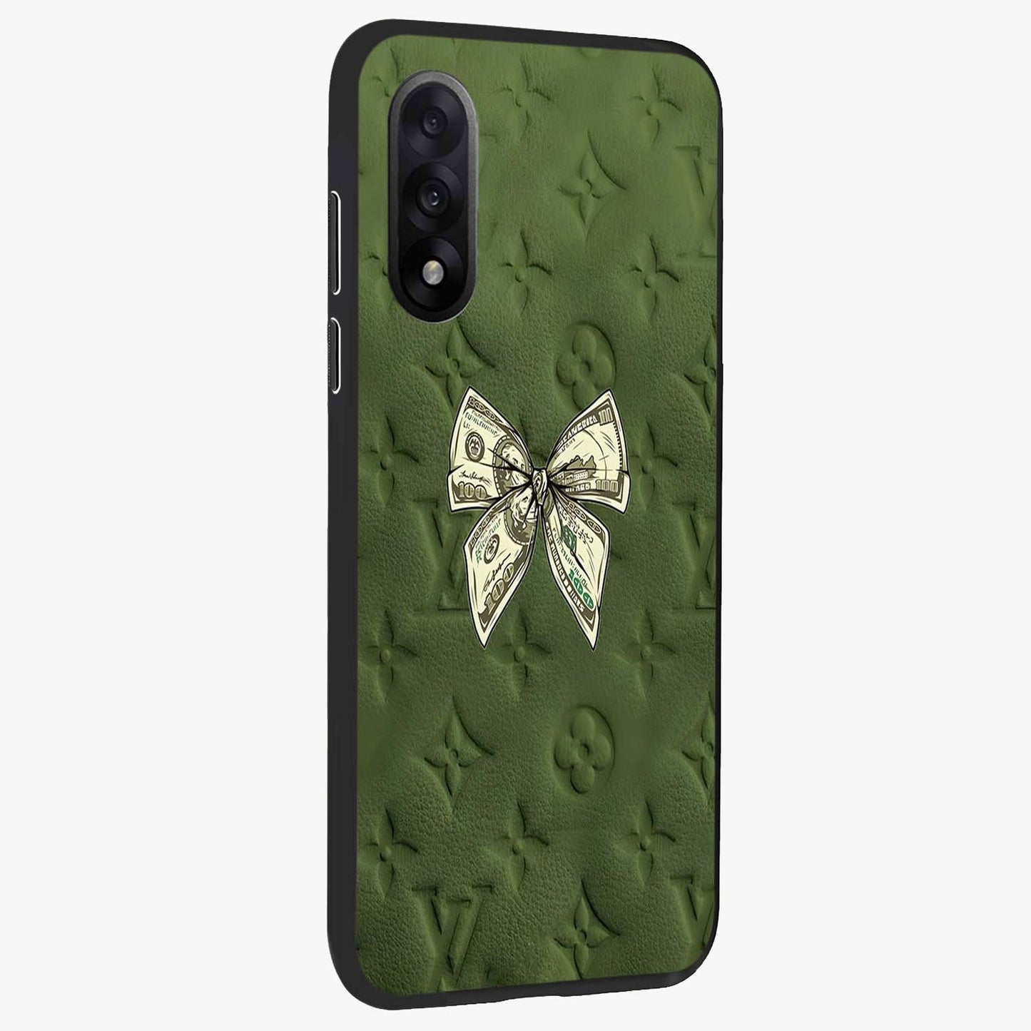Money Bow Lv Glass Case for 1+Nord 5 side perspective highlighting stylish textures and sleek build