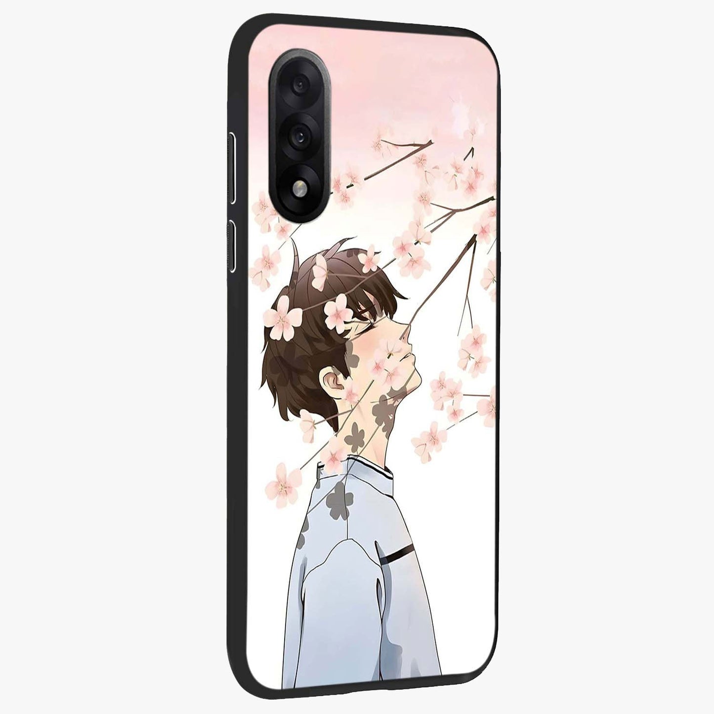 Pink Blossom Boy Glass Case for 1+Nord 5 side perspective highlighting delicate floral textures and sleek build