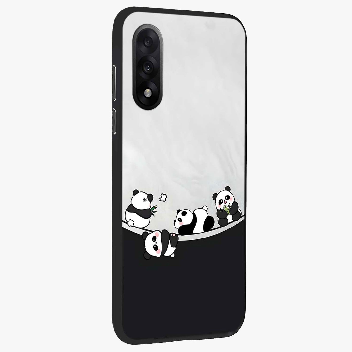 Playful Panda Parade Glass Case for 1+Nord 5 side perspective highlighting charming detailing and premium edges