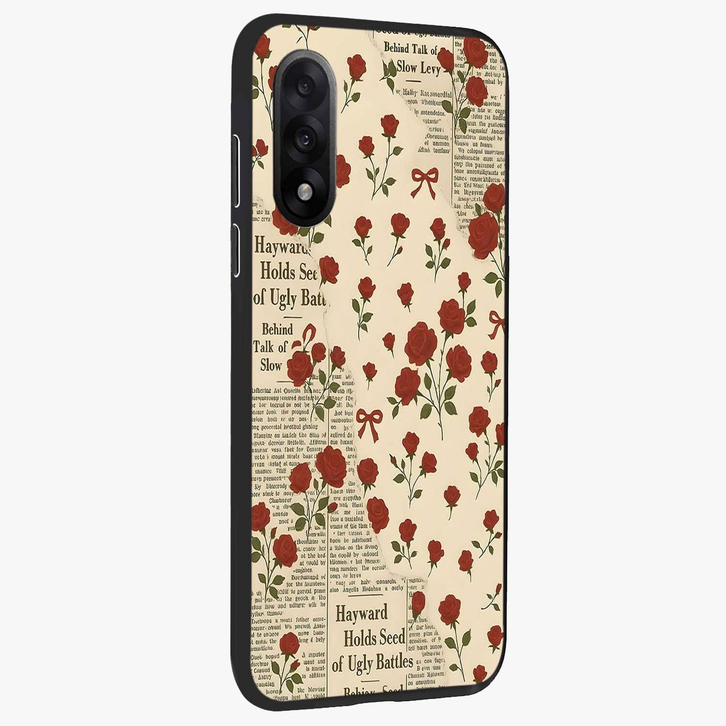 Retro Rose Journal Glass Case for 1+Nord 5 side perspective highlighting delicate floral textures and premium edges