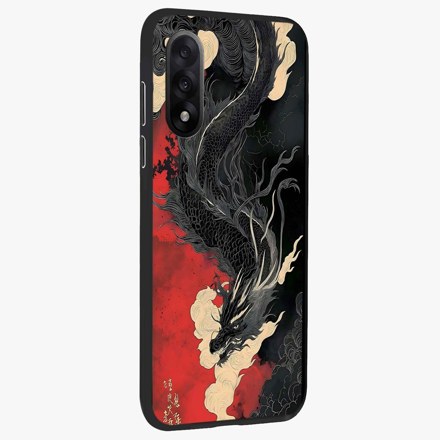 Shadow Dragon Fury Glass Case for 1+Nord 5 side perspective highlighting sharp dragon textures and sleek premium build