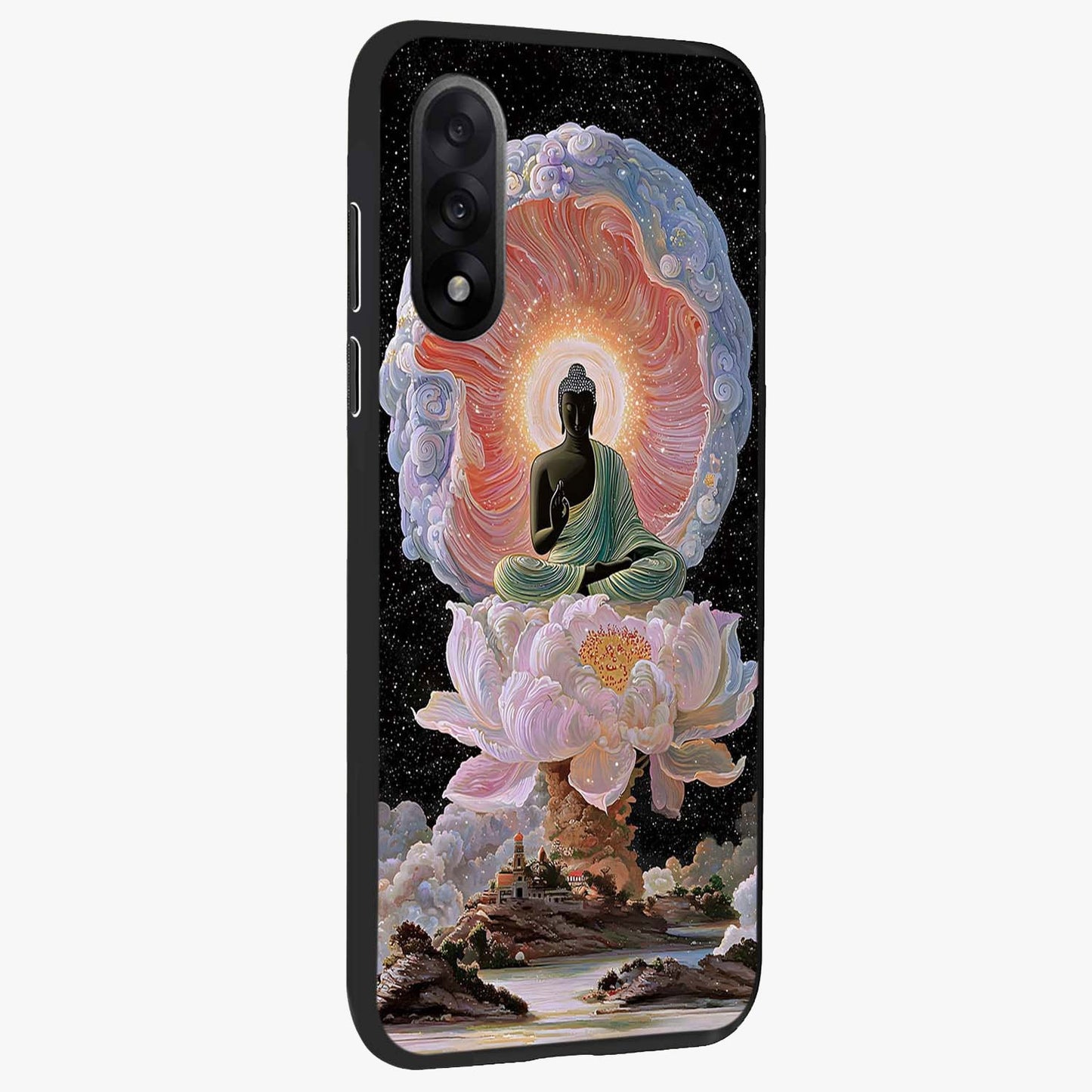 Zen Lotus Realm Glass Case for 1+Nord 5 side perspective highlighting refined textures and smooth premium build