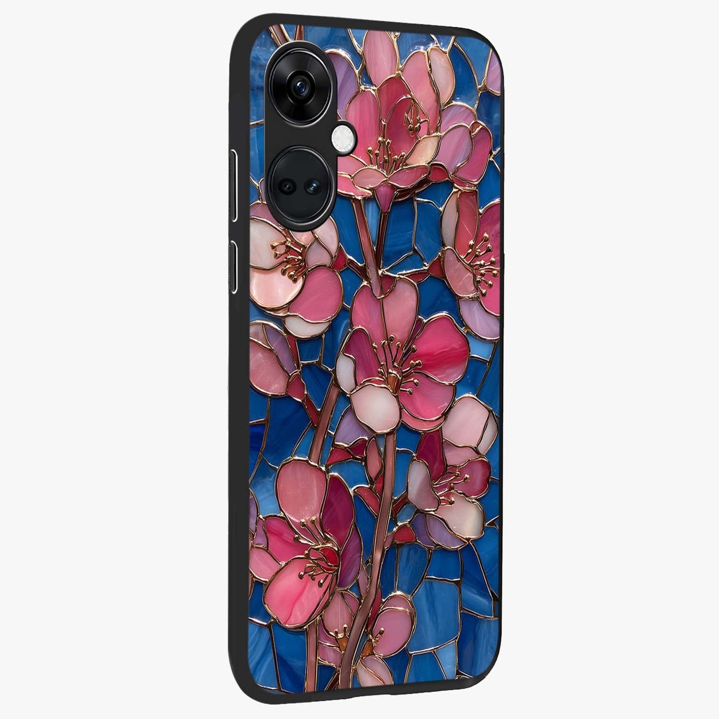 Blush Bloom Glass Case for 1+Nord Ce 3 side perspective highlighting subtle pink tones and refined detailing