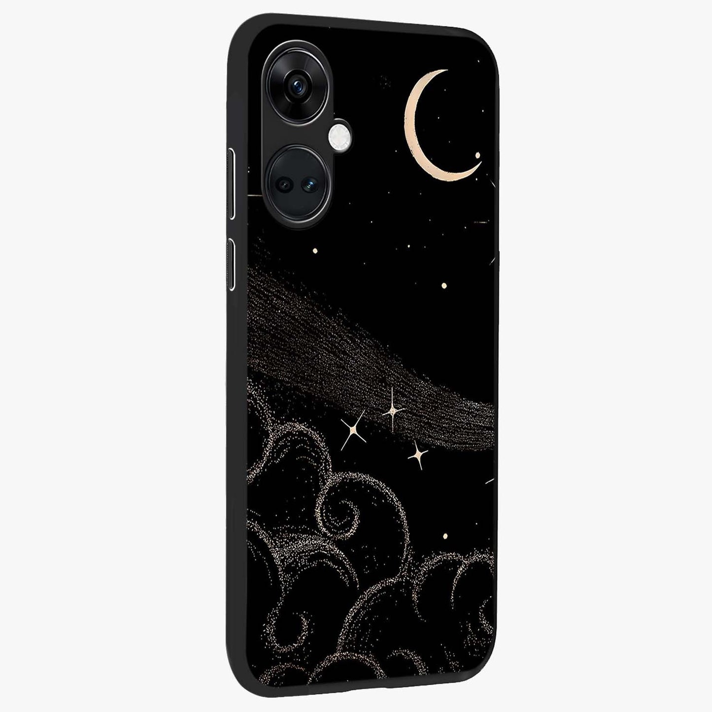 Celestial Midnight Veil Glass Case for 1+Nord CE 3 side perspective highlighting rich night tones and sleek premium edges