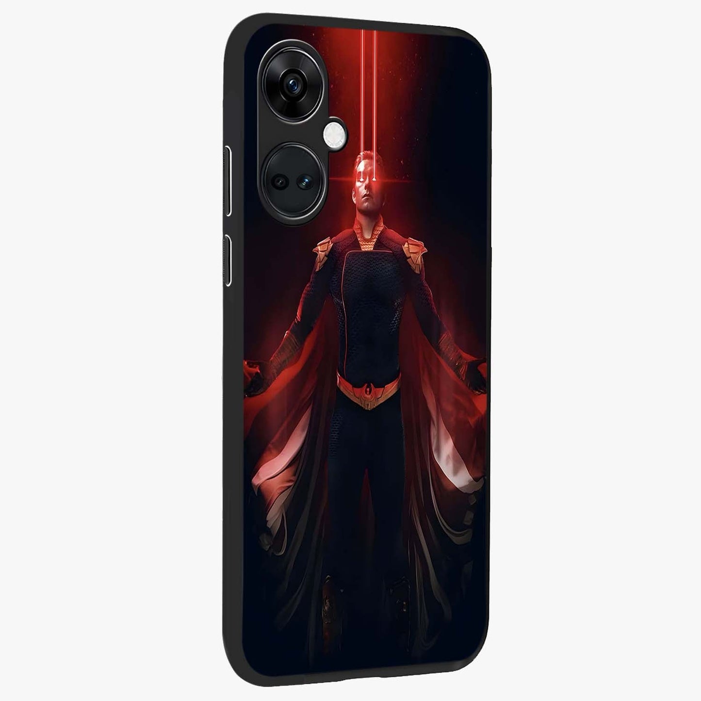 Crimson Vision Ascension Glass Case for 1+Nord CE 3 side perspective highlighting intense color depth and sleek build