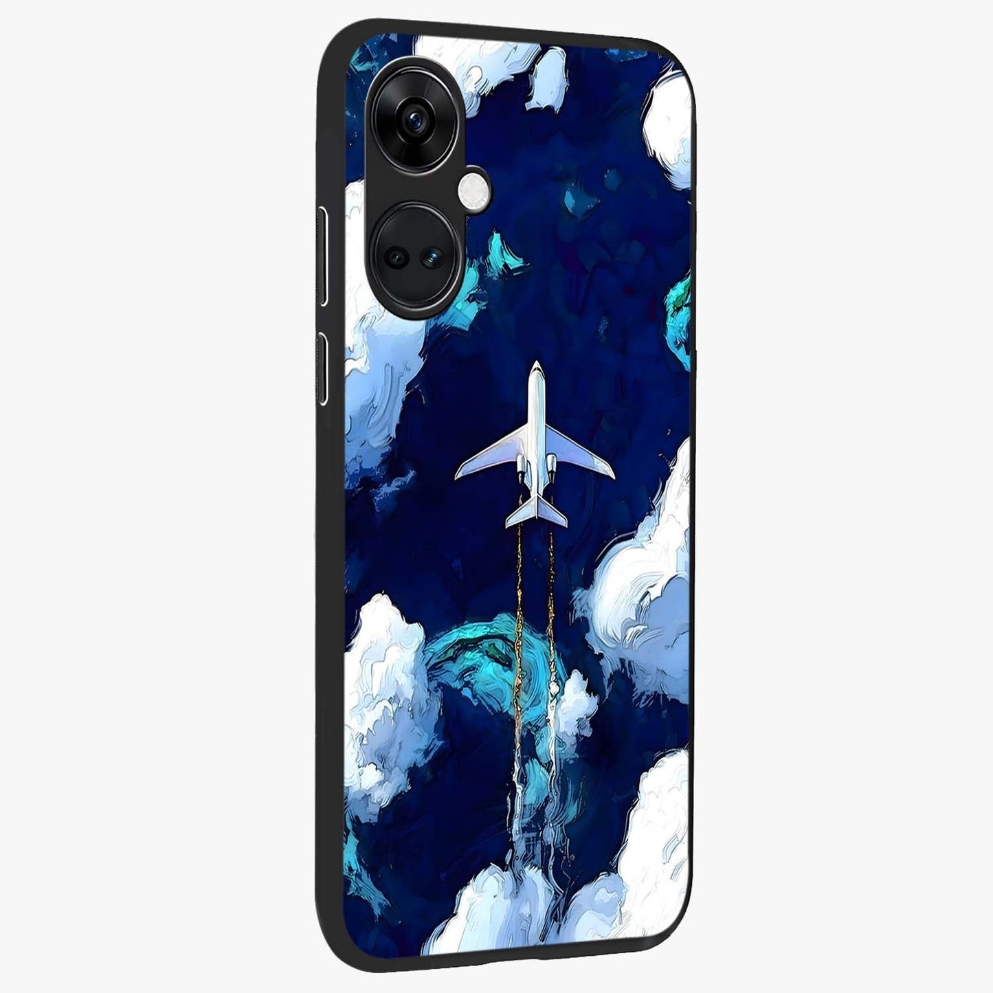 Dark Airplane Glass Case for 1+Nord CE 3 side perspective highlighting sleek aviation detailing and premium build