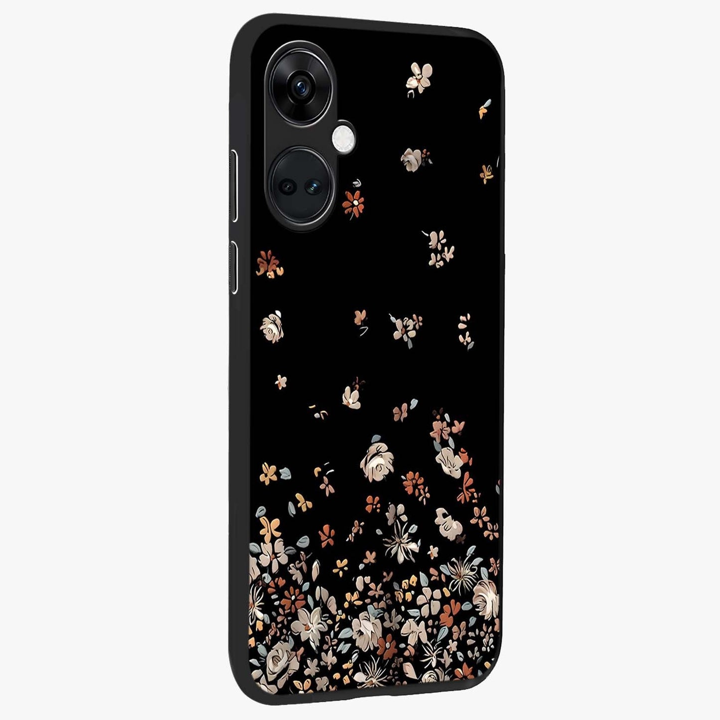 Dark Petal Aesthetic Glass Case for 1+Nord Ce 3 side perspective highlighting refined textures and premium edge finish