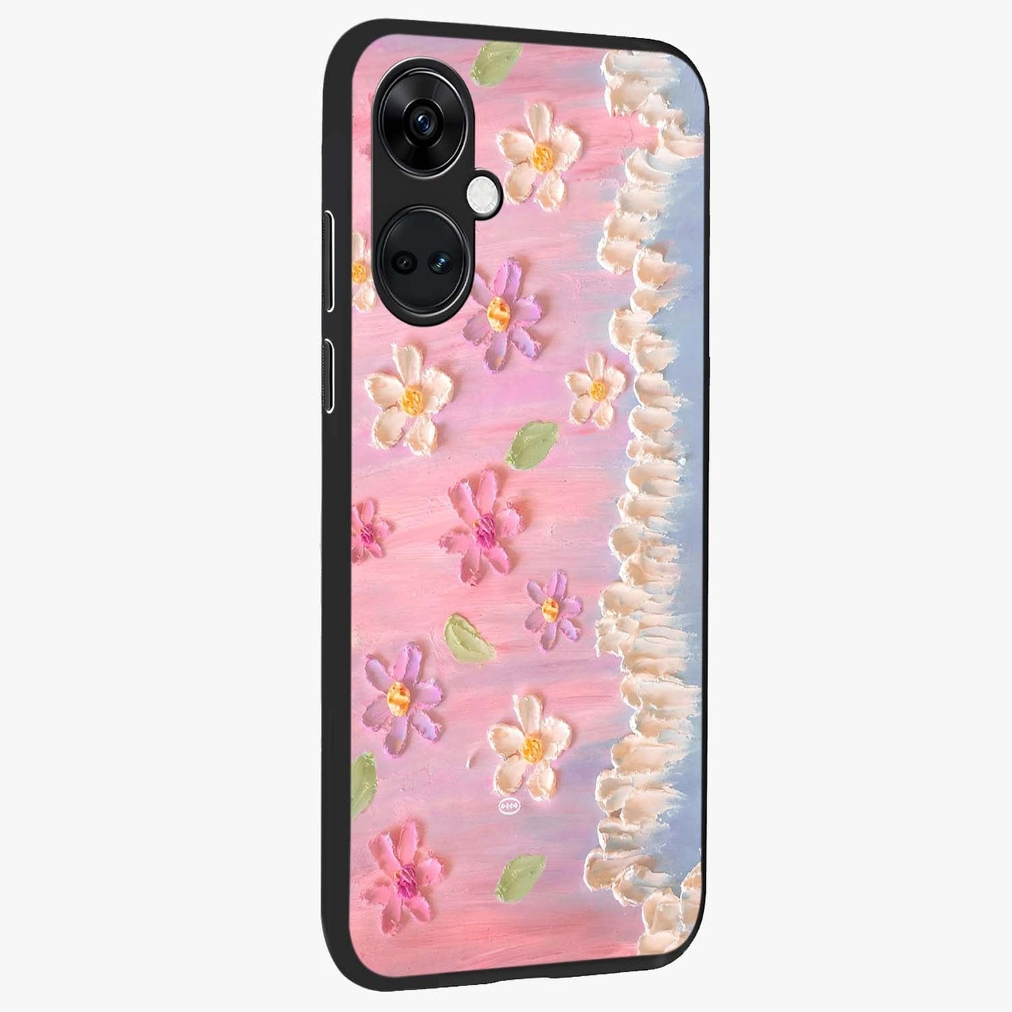 Dreamy Painted Garden Glass Case for 1+Nord CE 3 side perspective highlighting colorful bloom details and premium edges