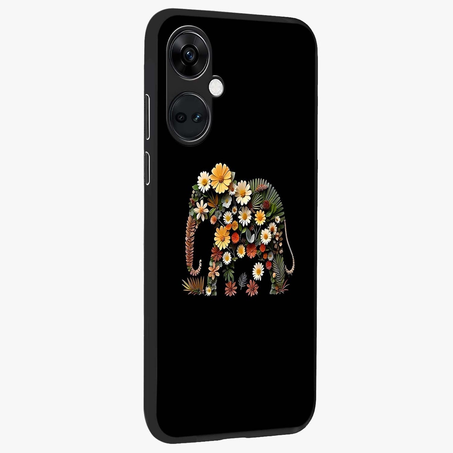 Floral Elephant Glass Case for 1+Nord CE 3 side perspective highlighting intricate artwork and smooth premium build