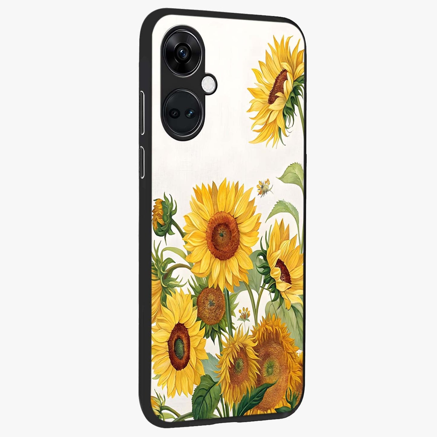 Golden Bloom Fields Glass Case for 1+Nord CE 3 side perspective highlighting delicate bloom textures and premium edges