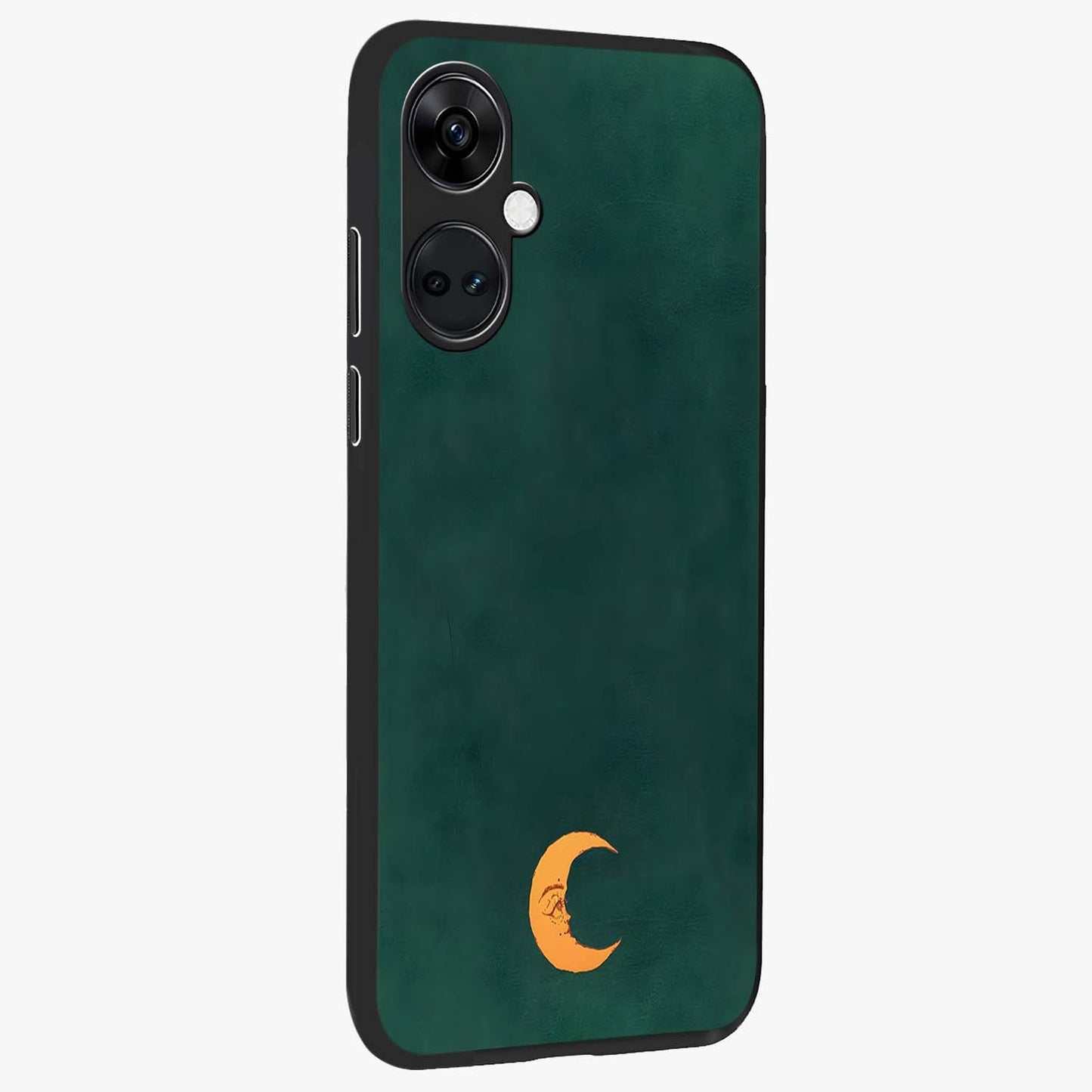 Golden Crescent Mood Glass Case for 1+Nord CE 3 side perspective highlighting elegant crescent detailing and smooth build