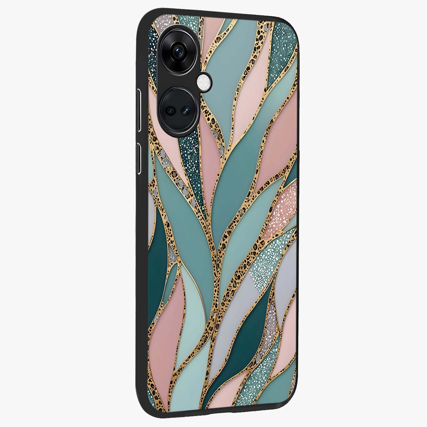 Golden Leaf Dreams Glass Case for 1+Nord CE 3 side perspective highlighting delicate leaf textures and smooth build