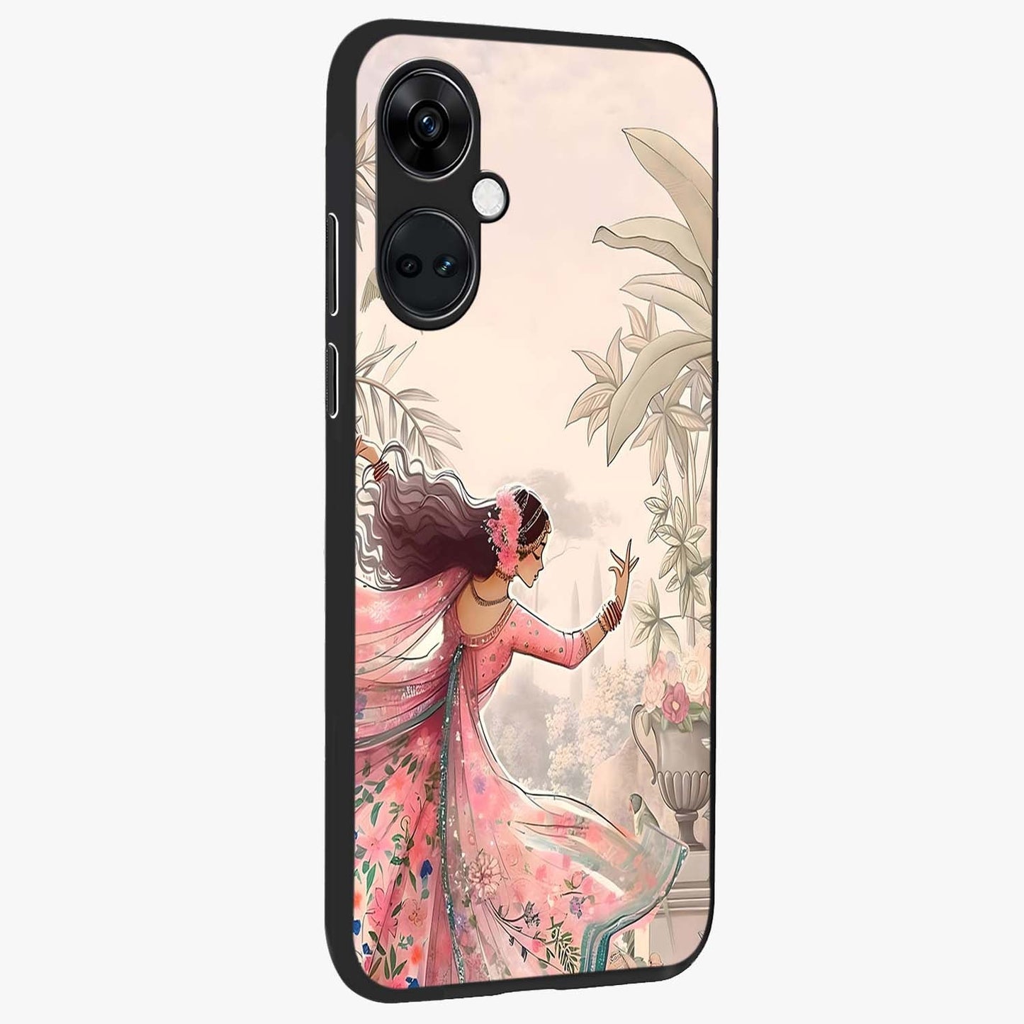 Graceful Garden Rhythm Glass Case for 1+Nord Ce 3 side perspective highlighting refined floral textures and premium edges