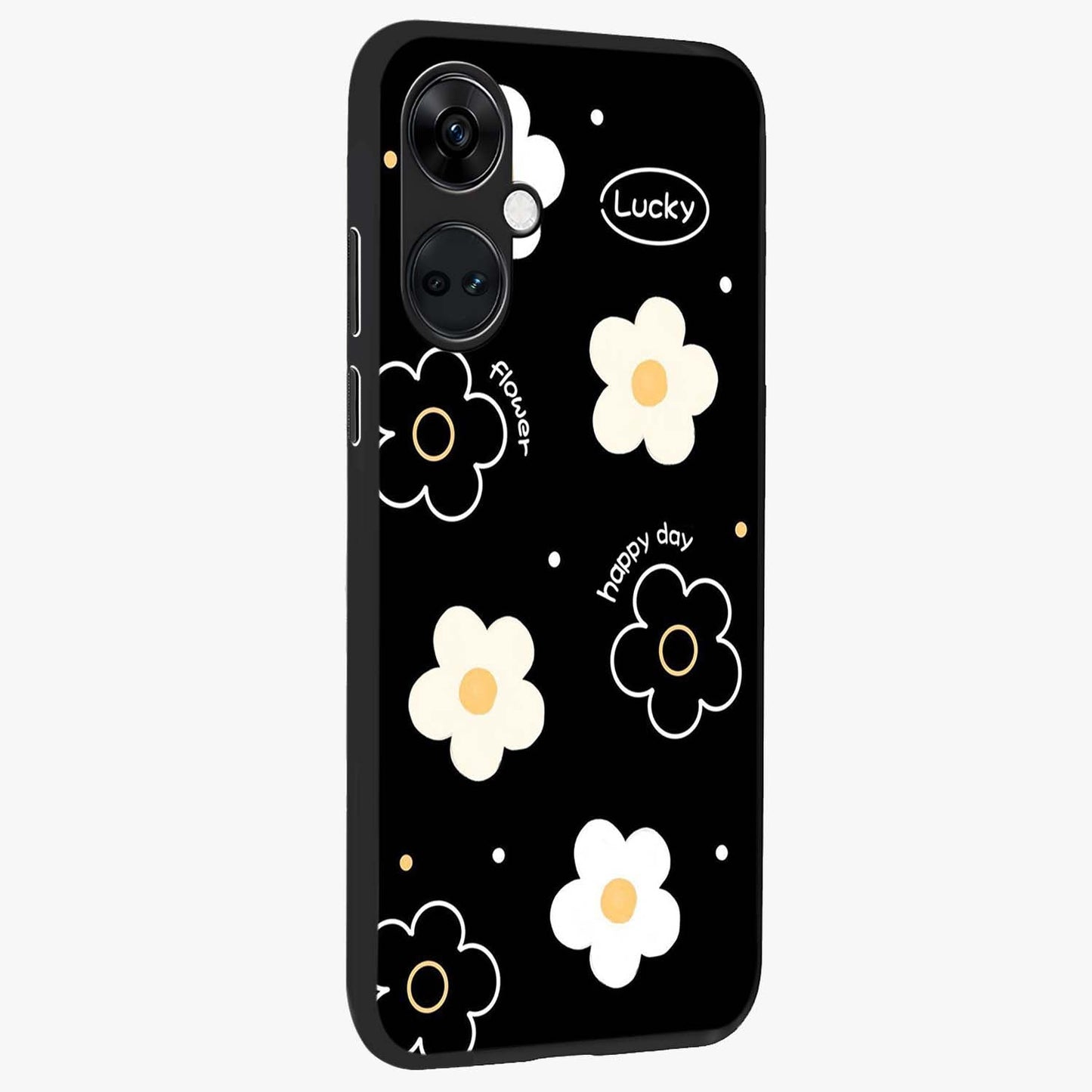 Happy Day Daisy Glass Case for 1+Nord CE 3 side perspective highlighting fresh floral textures and premium edges