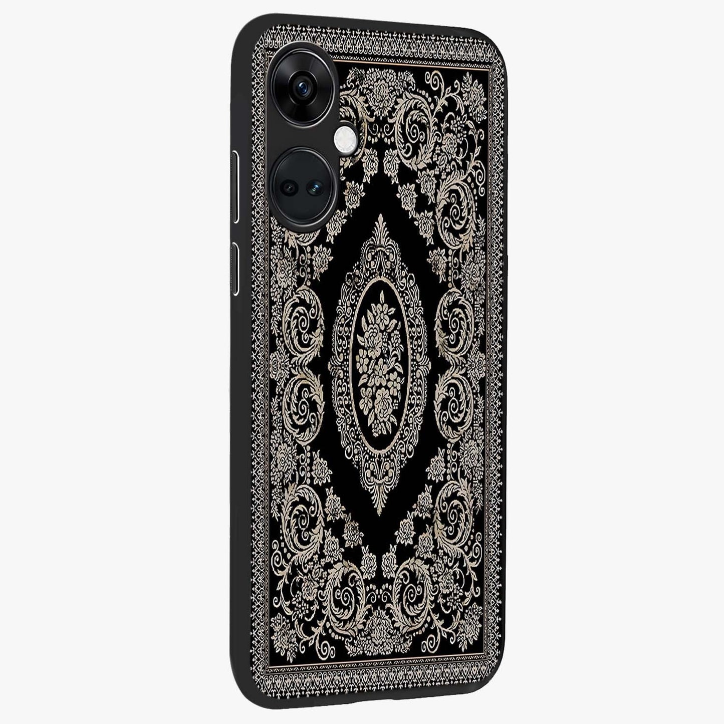 Noir Bloom Elegance Glass Case for 1+Nord Ce 3 side perspective highlighting subtle textures and sleek premium build