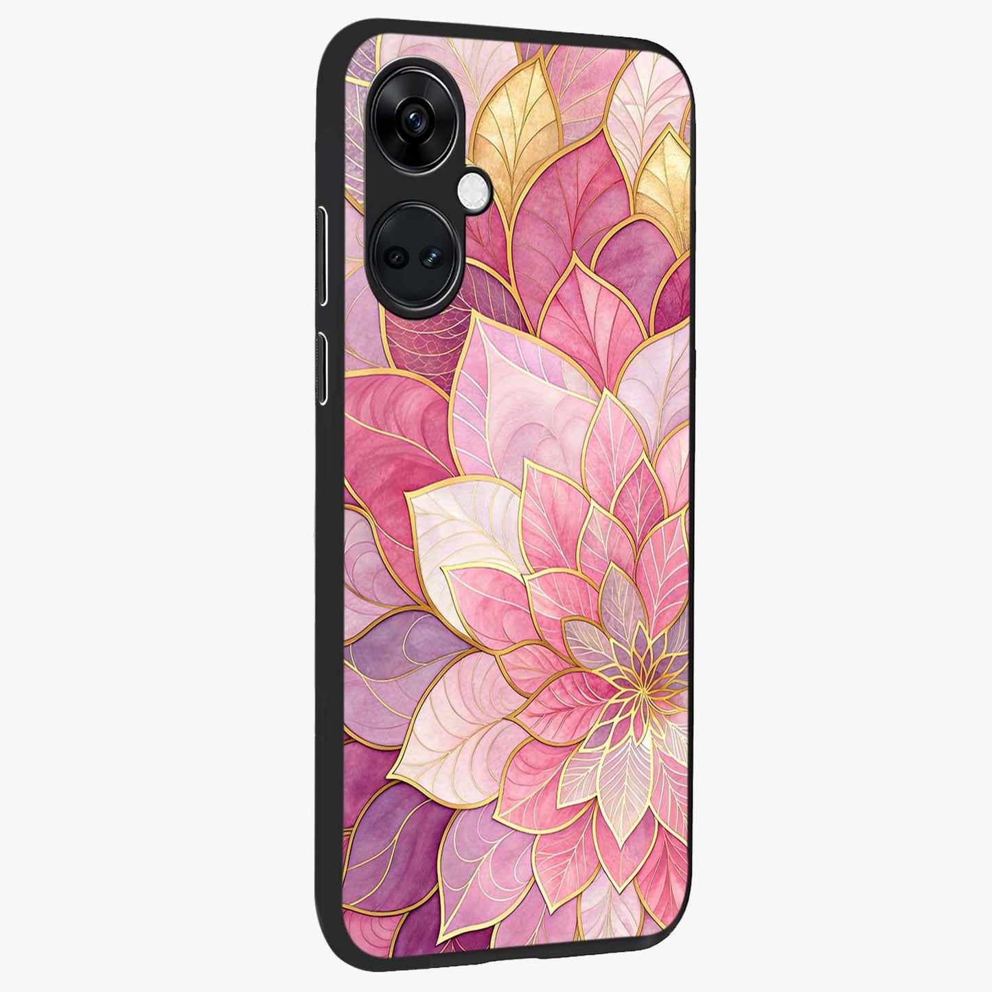 Petal Luxe Bloom Glass Case for 1+Nord Ce 3 side perspective highlighting elegant textures and premium edge finish