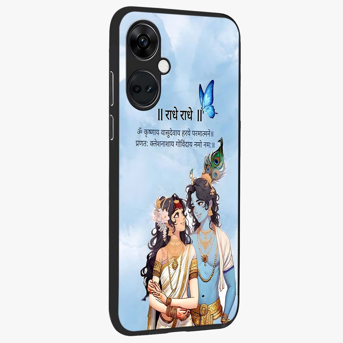 Radha Krishna Eternal Glass Case for 1+Nord Ce 3 side perspective highlighting detailed illustration textures and smooth build