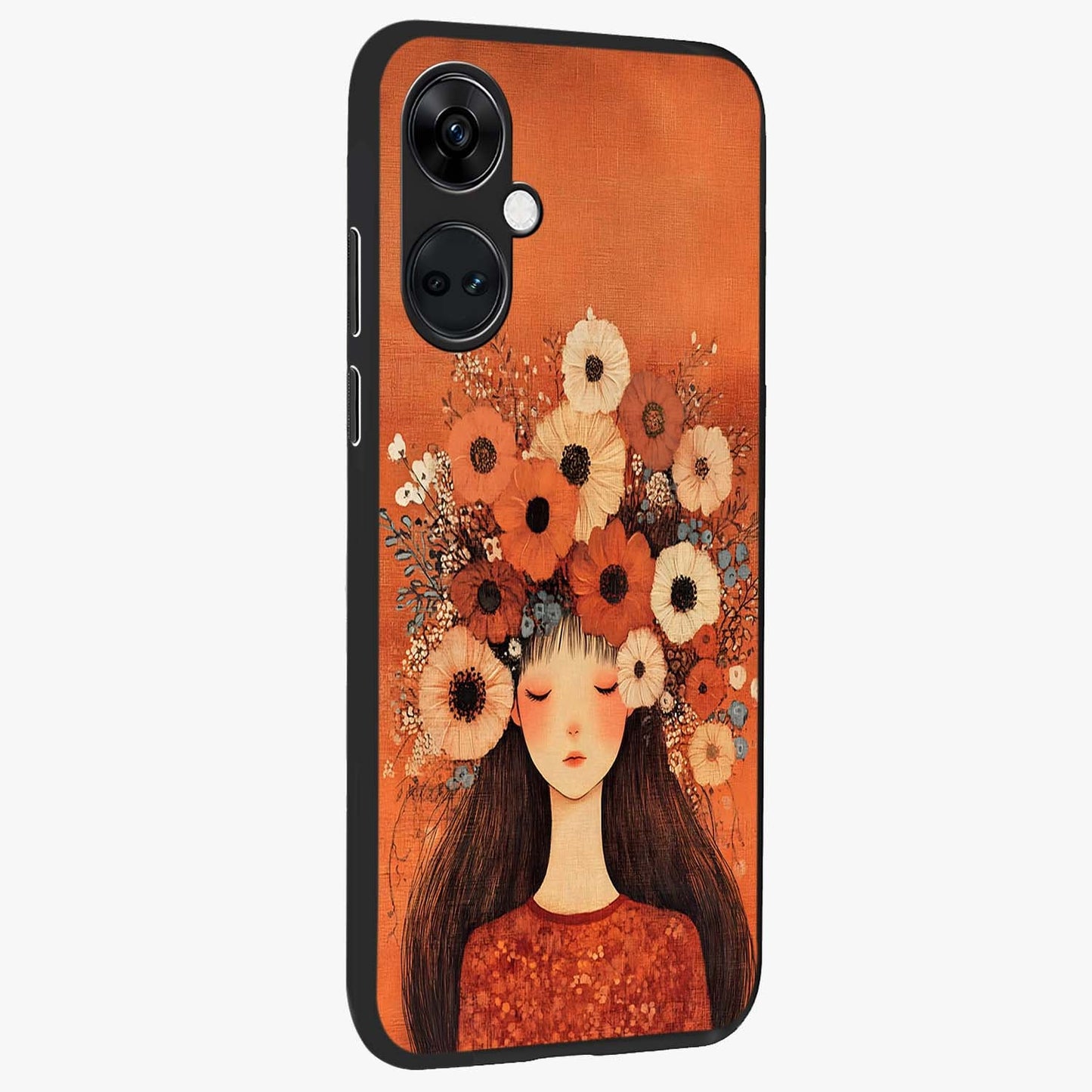 Radiant Flower Thoughts Glass Case for 1+Nord Ce 3 side perspective highlighting refined textures and smooth build