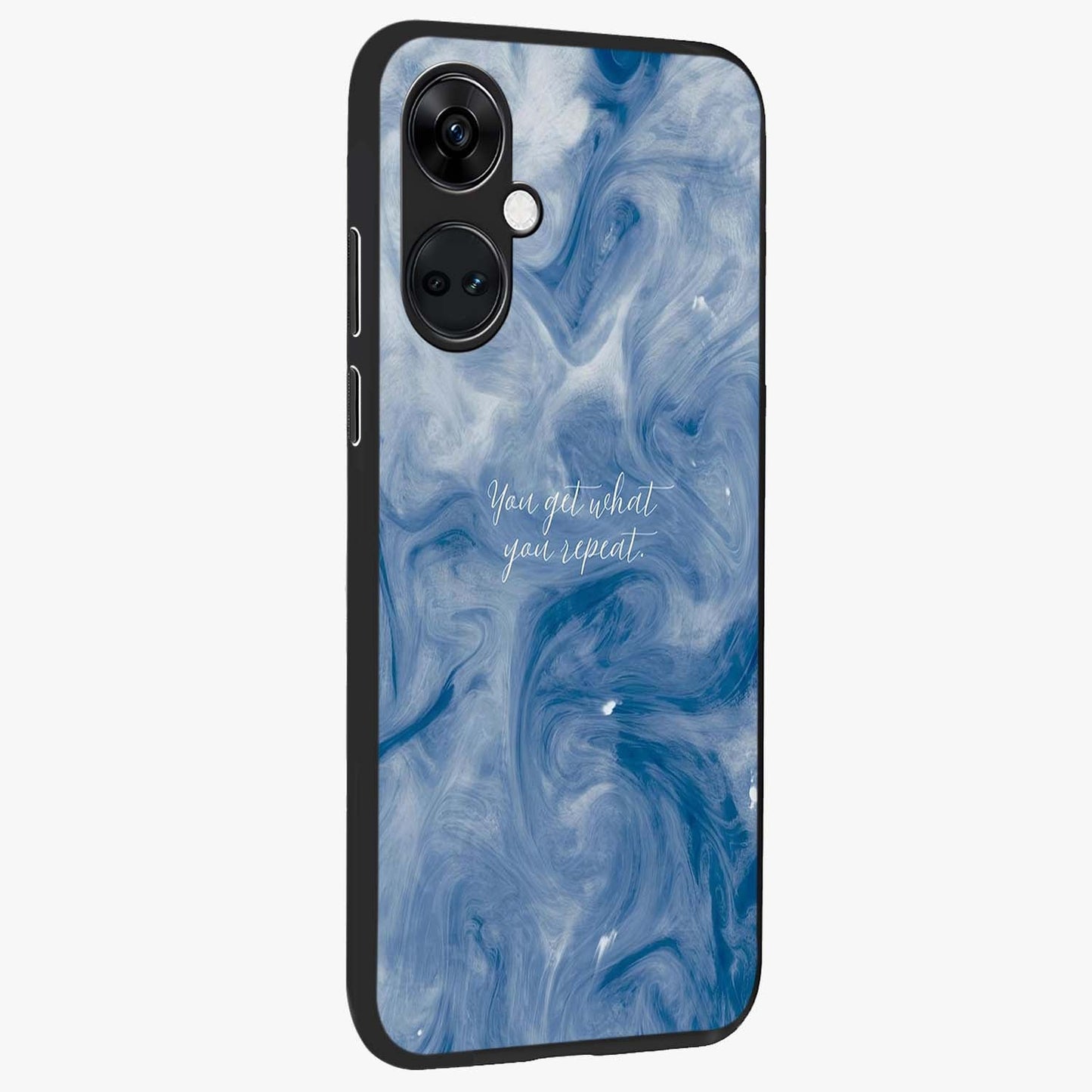 Repeat Your Destiny Glass Case for 1+Nord CE 3 side perspective highlighting strong text textures and premium edges