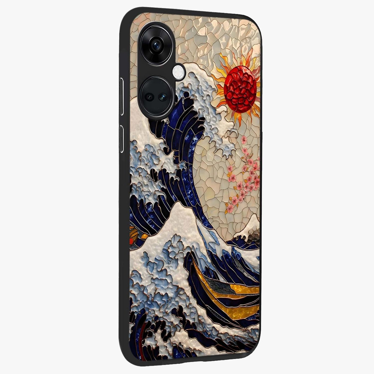 Rising Wave Glory Glass Case for 1+Nord Ce 3 side perspective highlighting fluid wave textures and sleek premium build