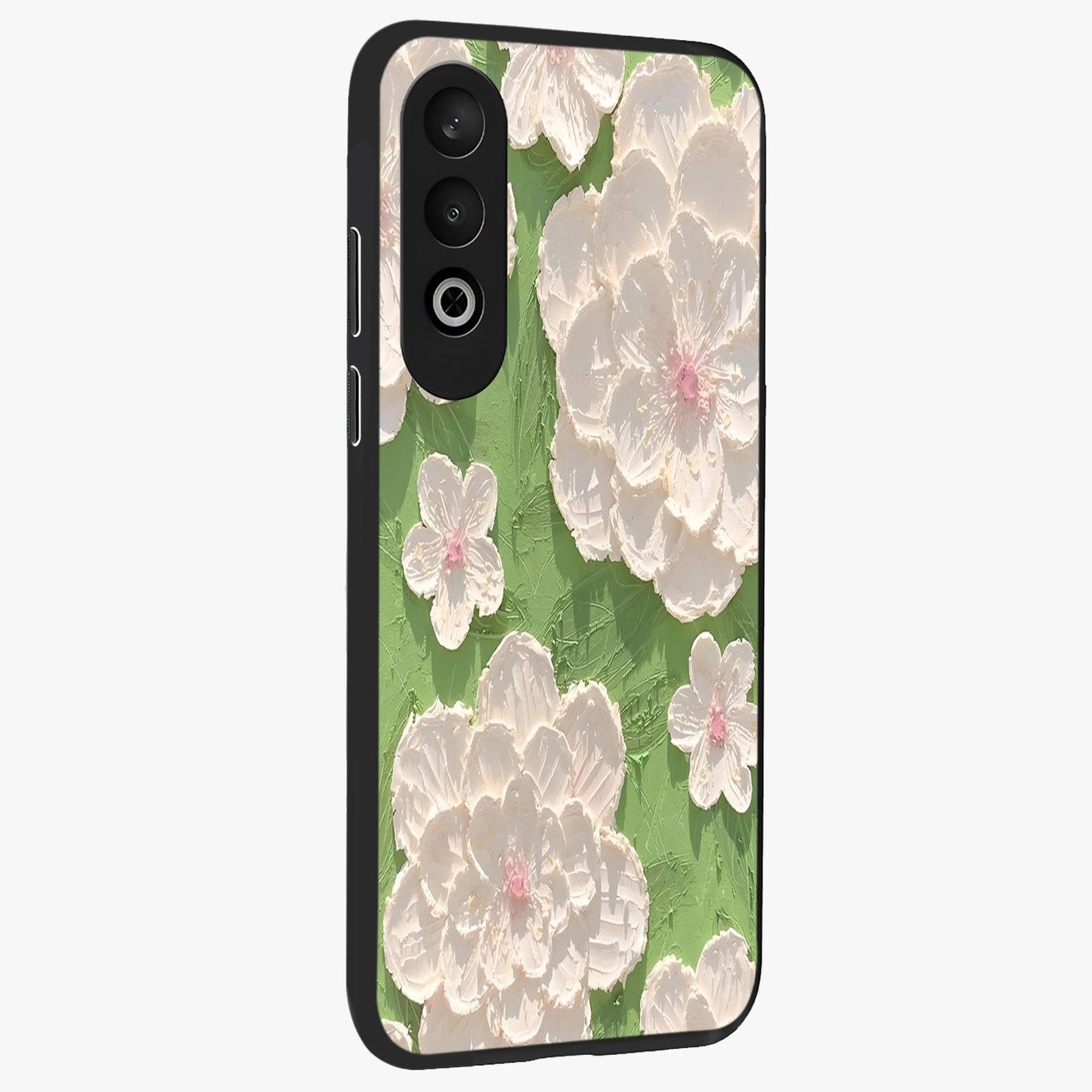 Blossom Meadow Dreams Glass Case for 1+Nord CE 4 side perspective highlighting serene floral design and smooth edges