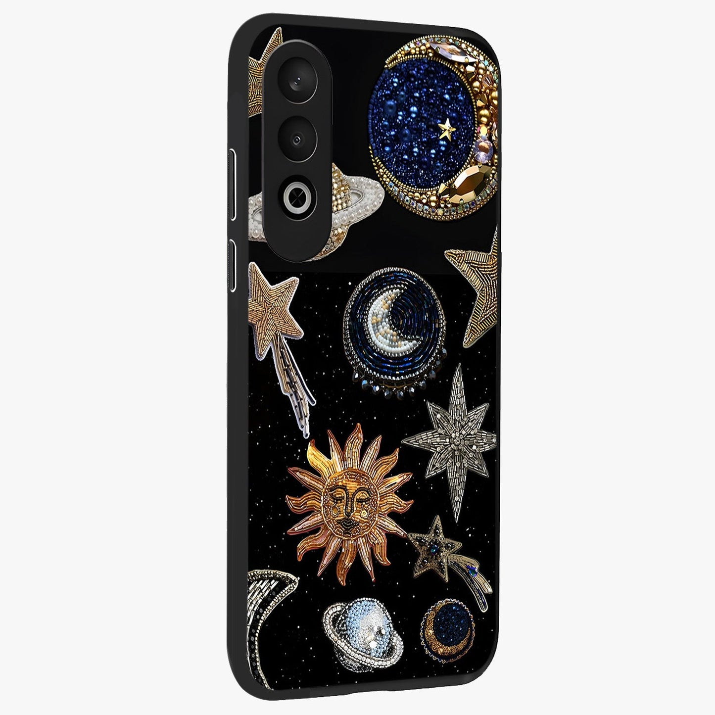 Celestial Gem Constellations Glass Case for 1+Nord Ce 4 side perspective highlighting intricate star patterns and premium build