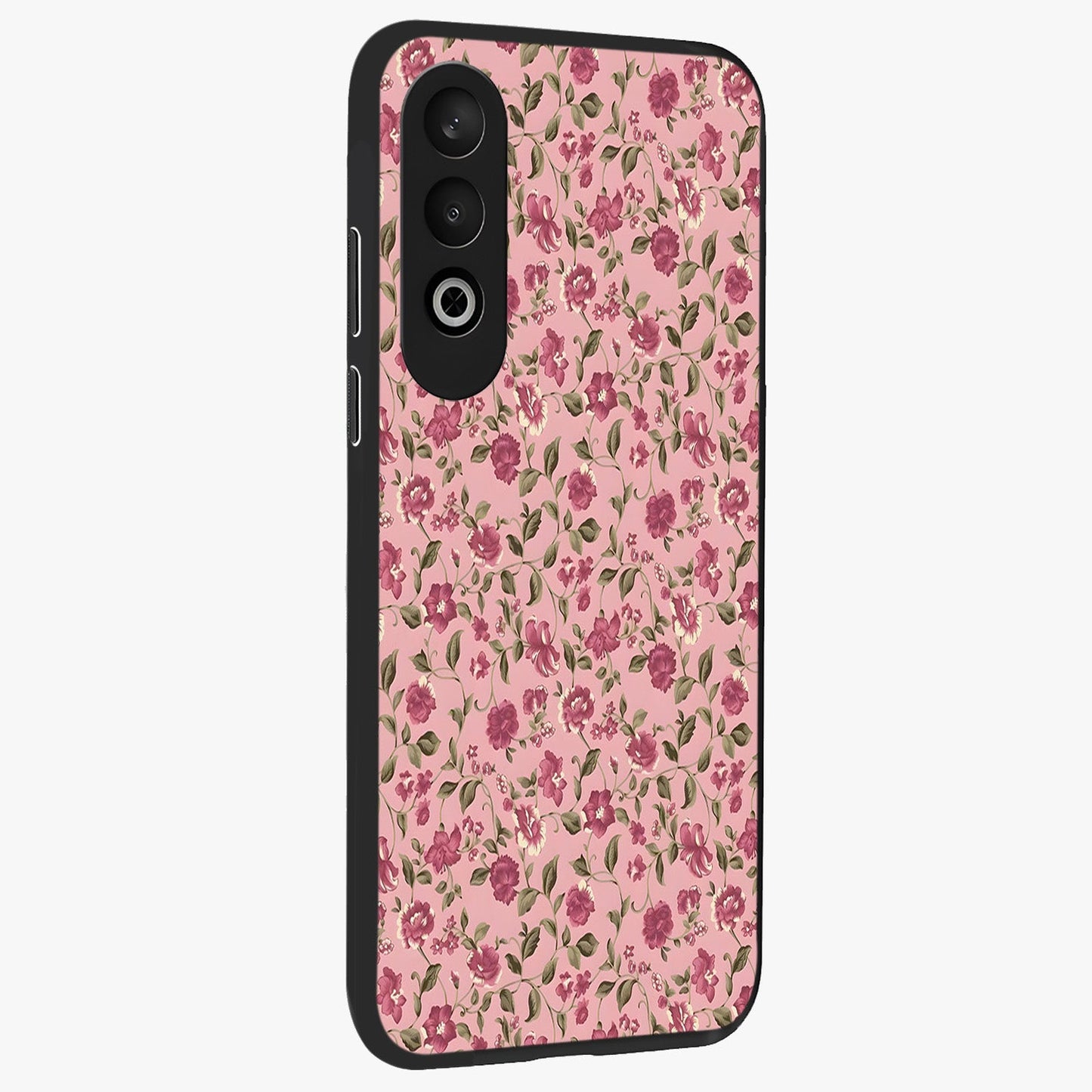 Charming Pink Floral Glass Case for 1+Nord CE 4 side perspective highlighting subtle floral textures and smooth edges