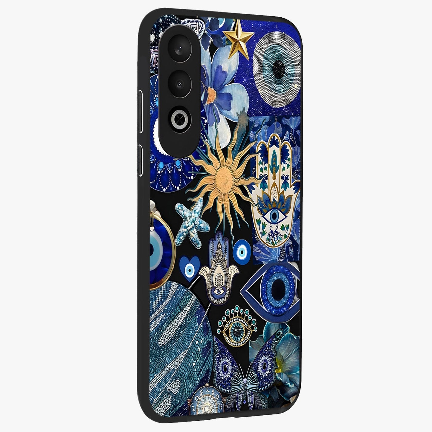 Evil Eye Charm Mix Glass Case for 1+Nord Ce 4 side perspective highlighting intricate charm detailing and smooth build