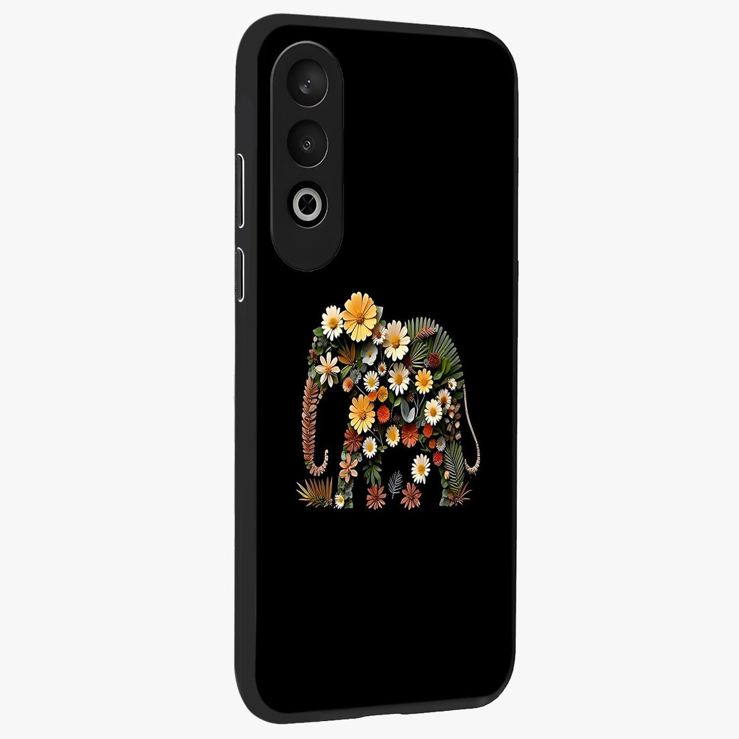Floral Elephant Glass Case for 1+Nord Ce 4 side perspective highlighting intricate artwork and smooth premium build