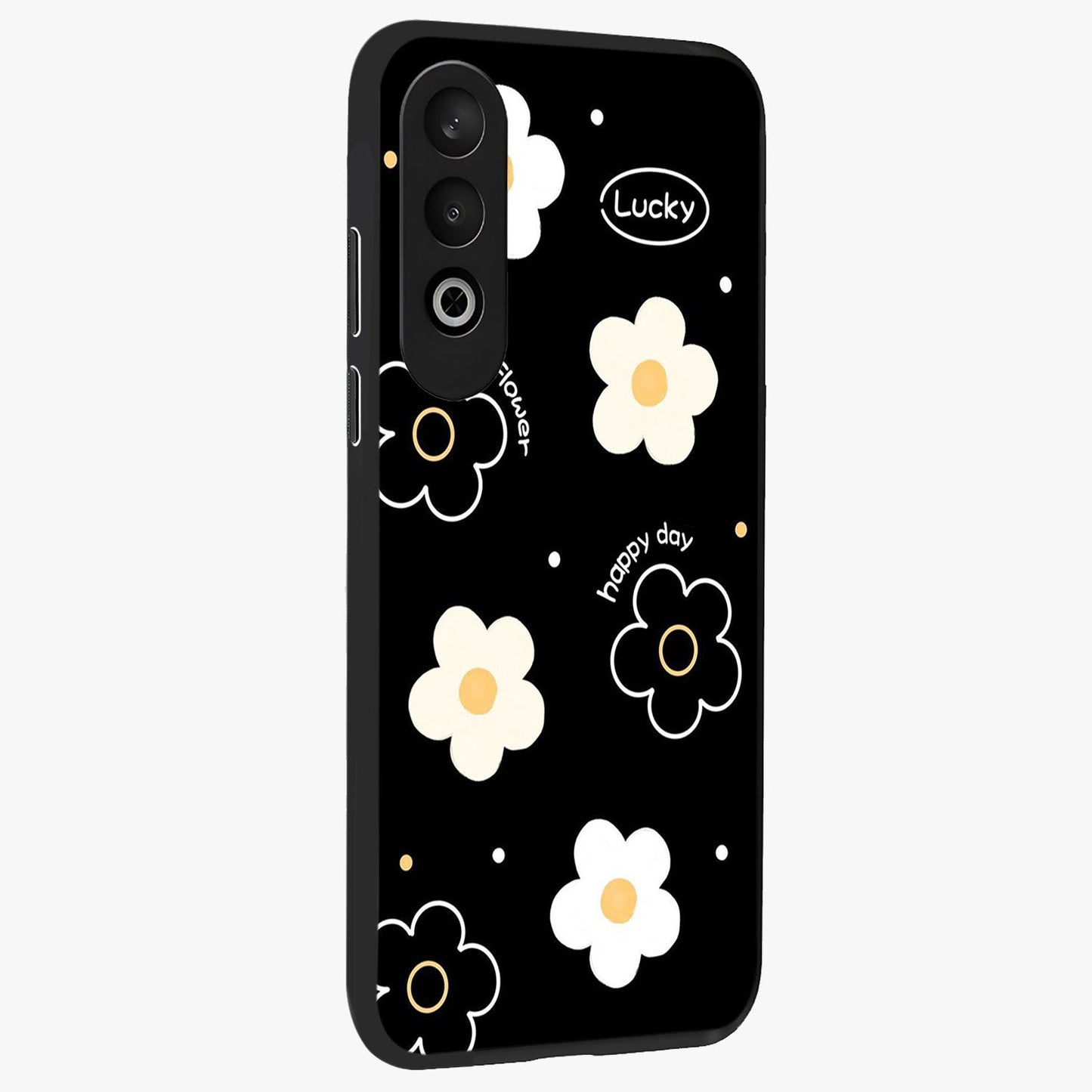 Happy Day Daisy Glass Case for 1+Nord CE 4 side perspective highlighting fresh floral textures and premium edges