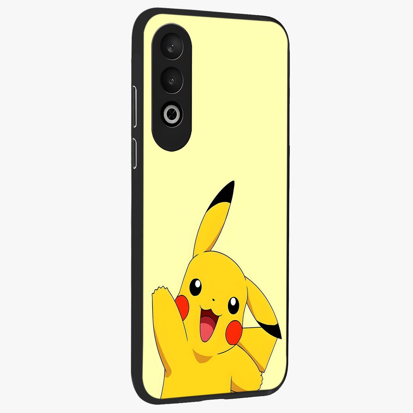 Happy Electric Pikachu Glass Case for 1+Nord CE 4 side perspective highlighting lively character detailing and sleek build