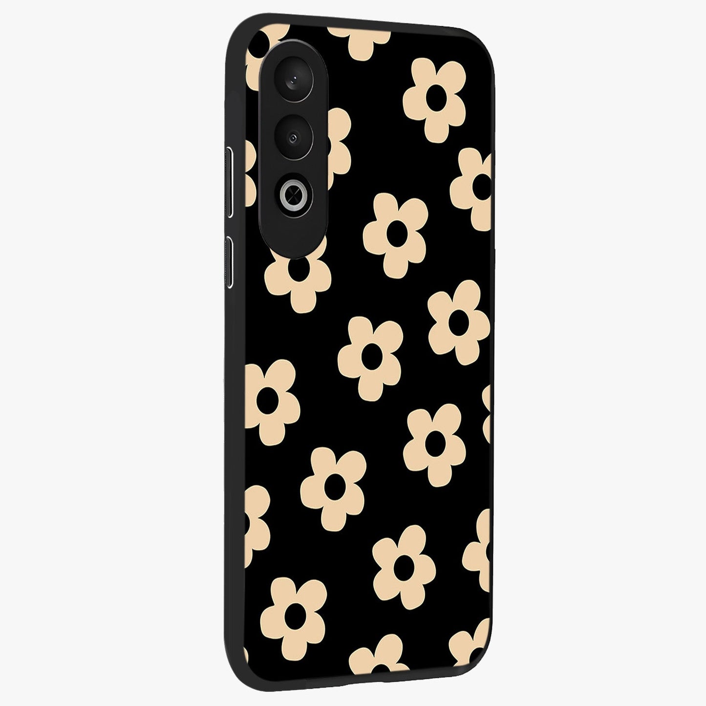 Little Daisy Flower Retro Pattern Glass Case for 1+Nord CE 4 side perspective highlighting playful floral textures and smooth premium edges