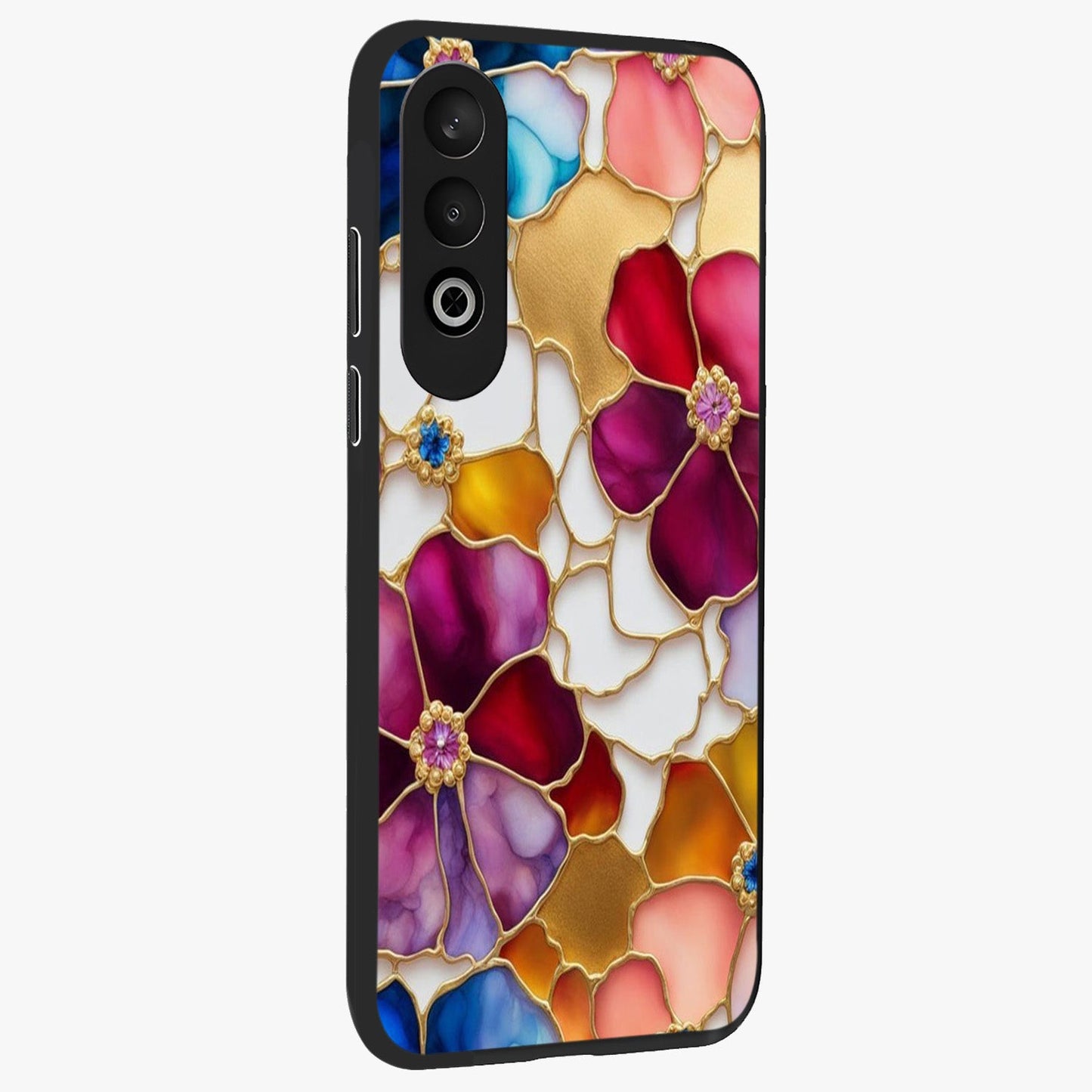 Marble Flower Pattern Glass Case for 1+Nord Ce 4 side perspective highlighting elegant marble textures and sleek build