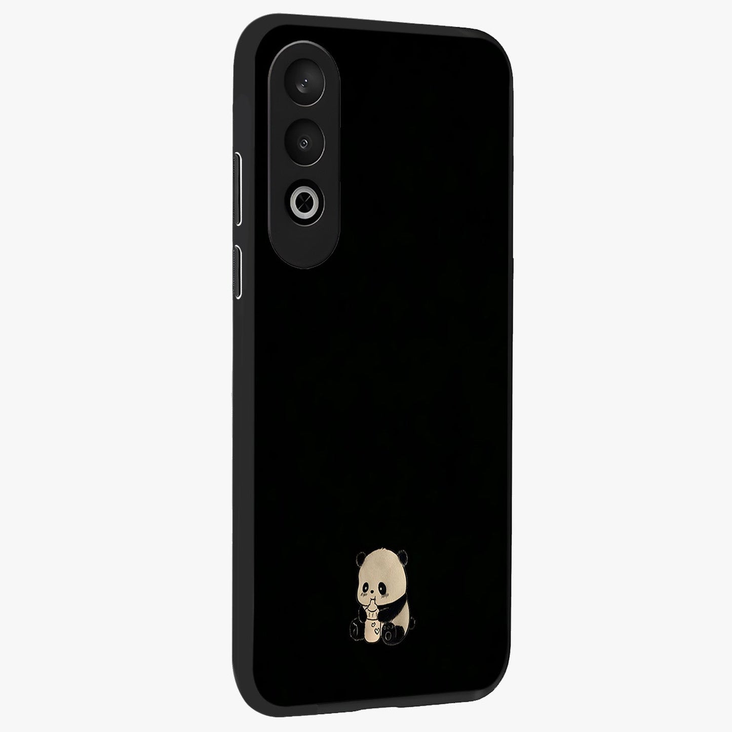 Midnight Panda Love Glass Case for 1+Nord CE 4 side perspective highlighting charming illustration details and premium build