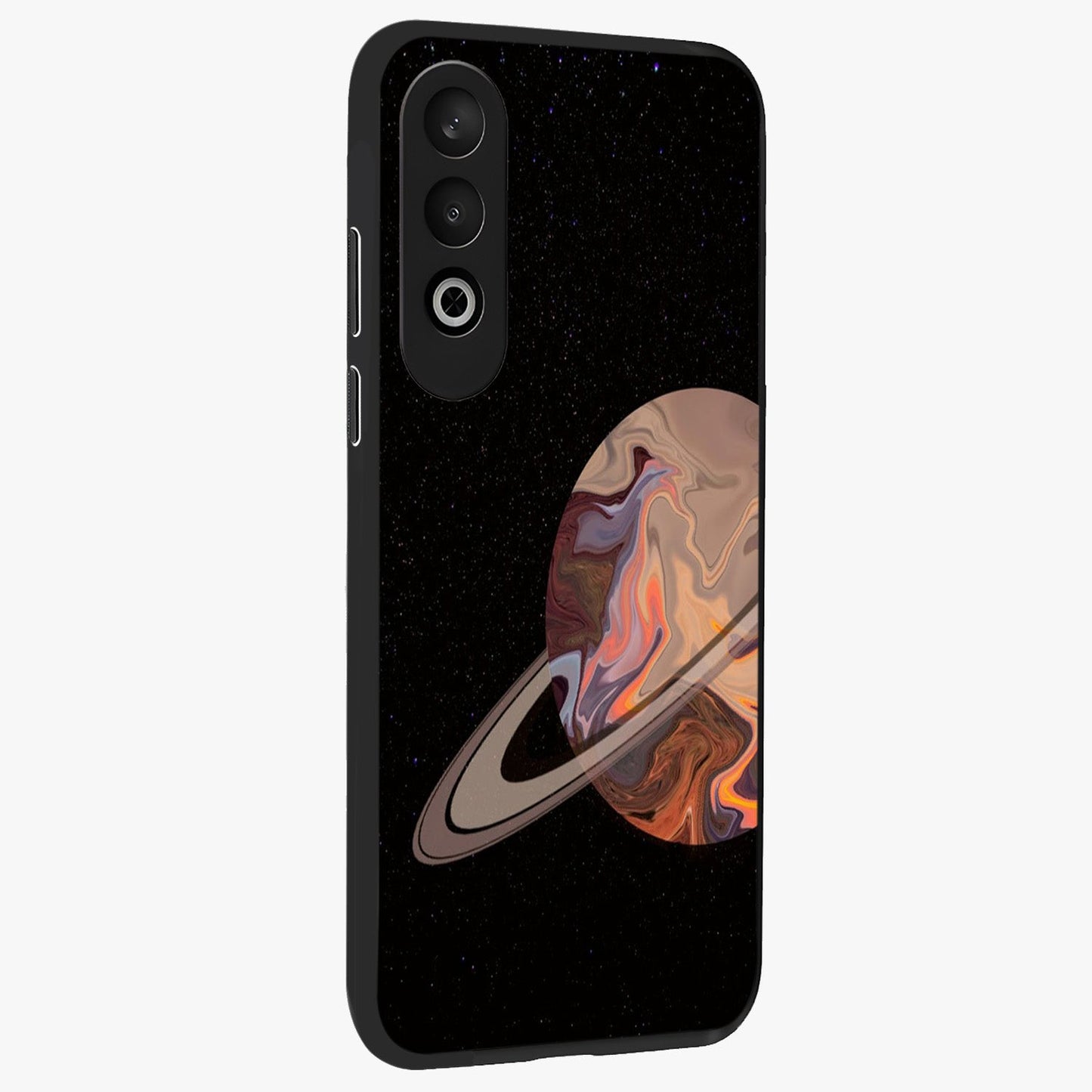 Mystic Saturn Aesthetic Glass Case for 1+Nord CE 4 side perspective highlighting planetary detailing and premium edge finish