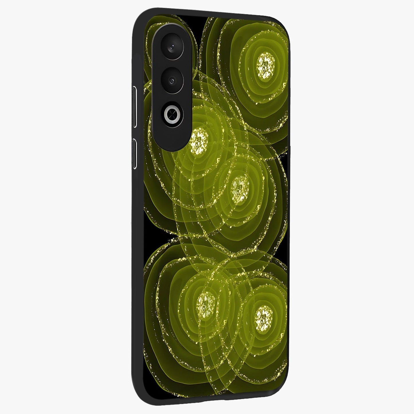 Neon Orbit Bloom Marble Glass Case for 1+Nord CE 4 side perspective highlighting luminous textures and premium edges