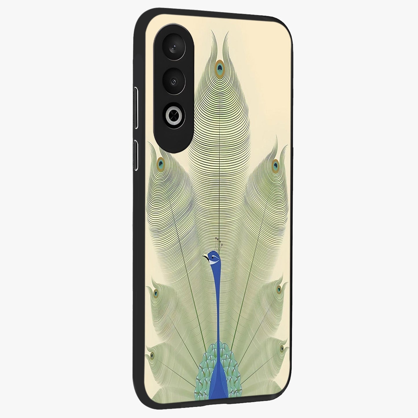 Peacock Feather Grace Glass Case for 1+Nord CE 4 side perspective highlighting intricate plume textures and premium edges