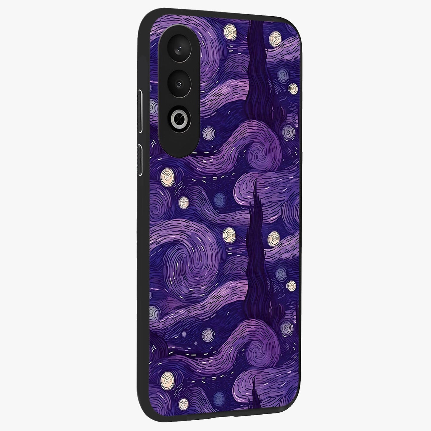 Purple Swirls Glass Case for 1+Nord CE 4 side perspective highlighting fluid textures and sleek premium build