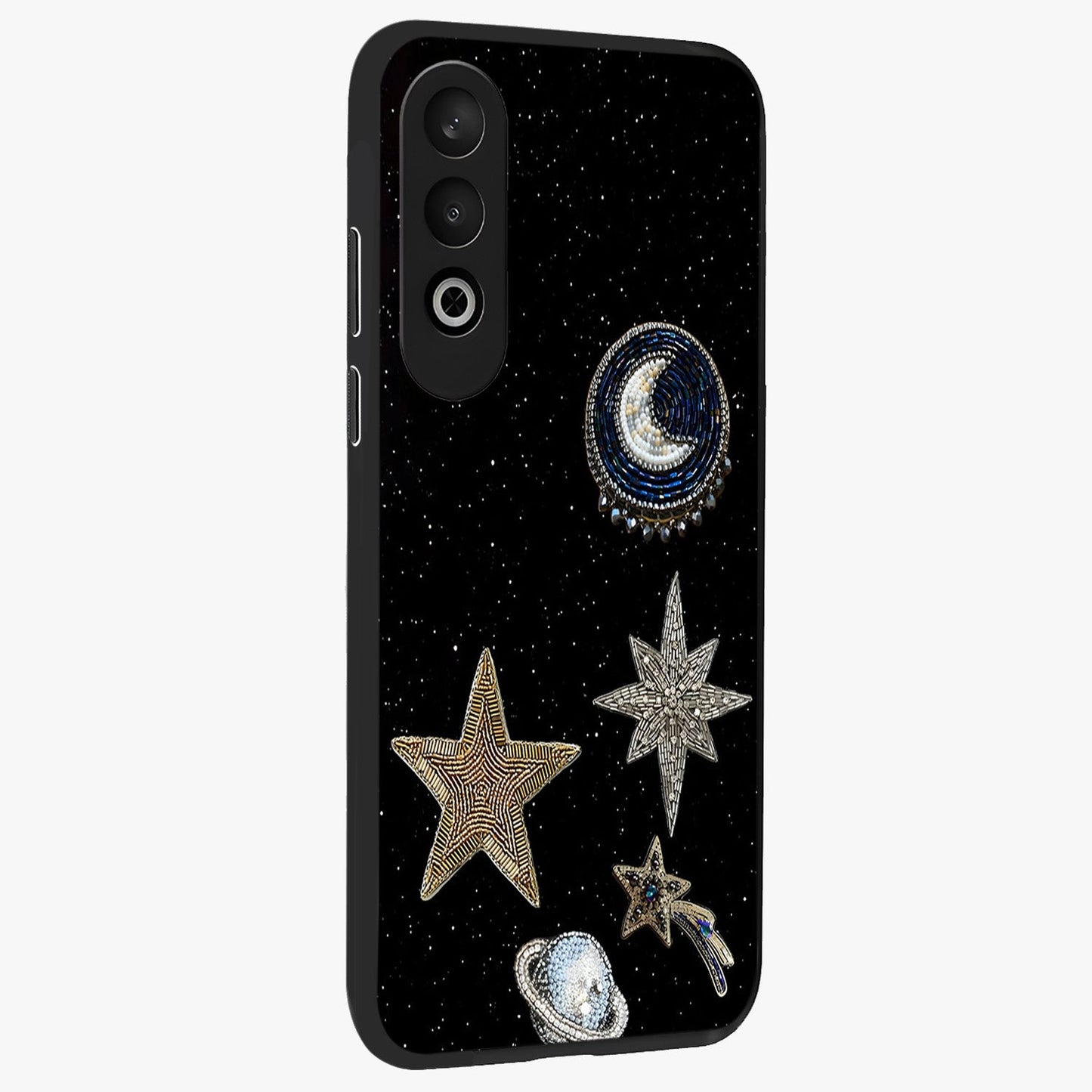 Starlit Cosmic Dreams Glass Case for 1+Nord CE 4 side perspective highlighting luminous textures and premium edges