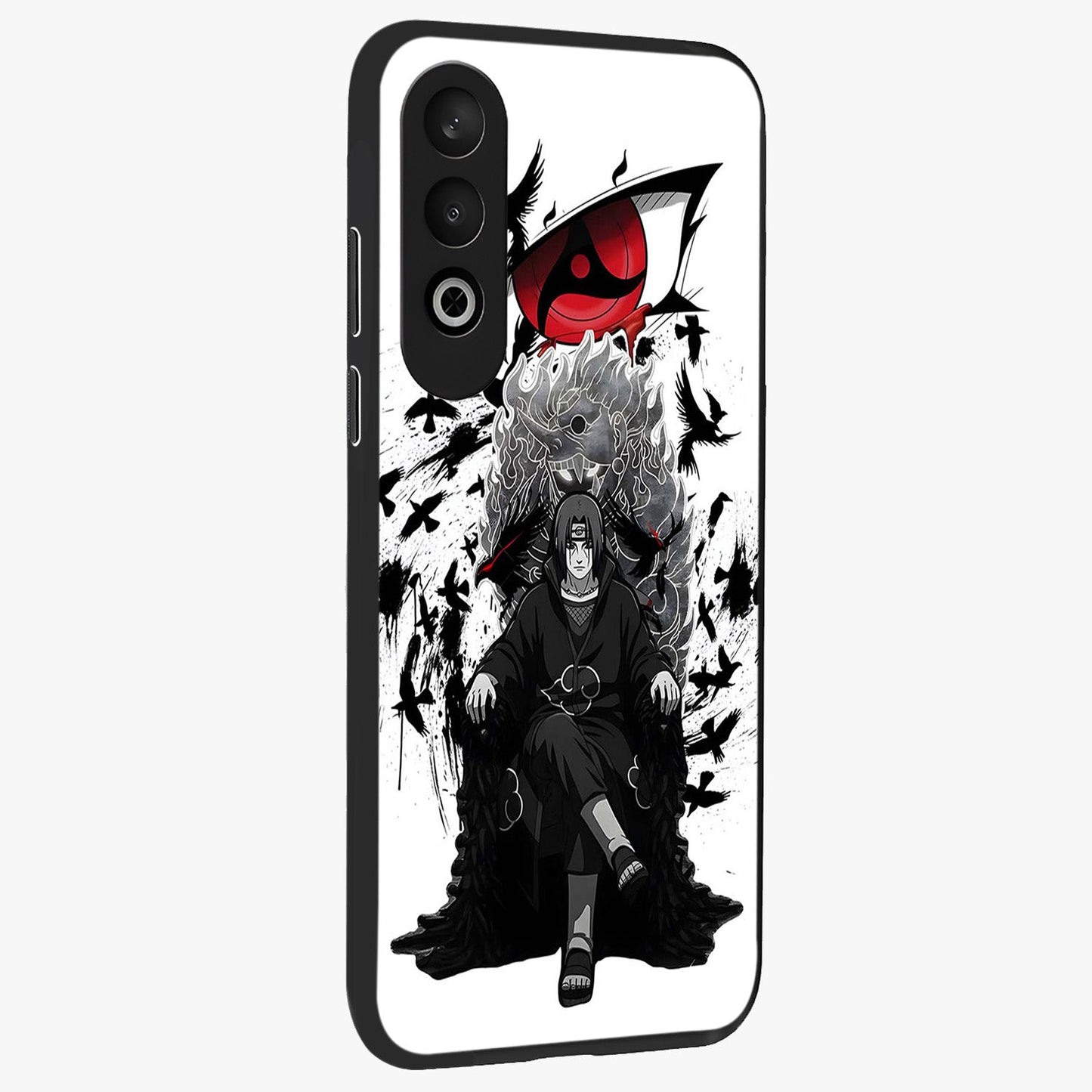 Uchiha Shadow Throne Glass Case for 1+Nord Ce 4 side perspective highlighting bold character textures and premium edges