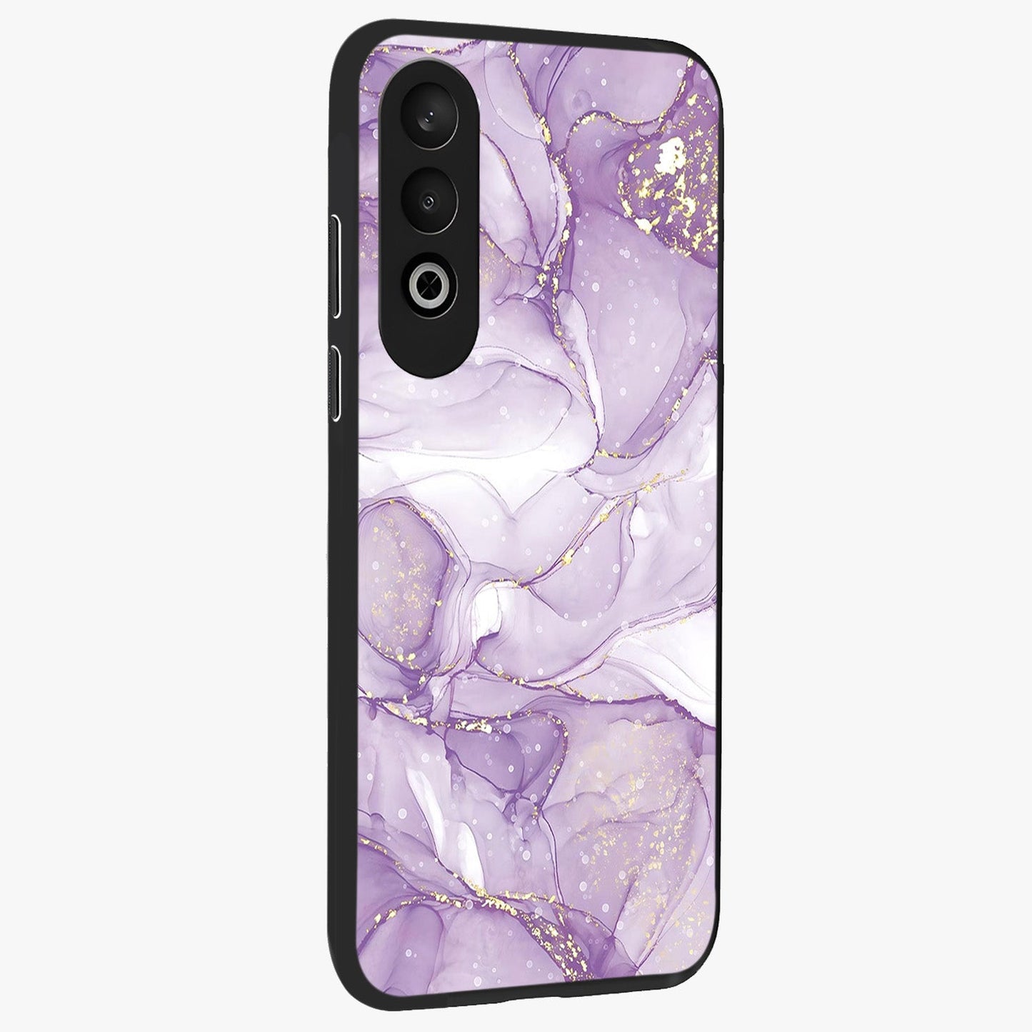 White and Purple Marble Glass Case for 1+Nord CE 4 side perspective highlighting smooth marble textures and premium edges