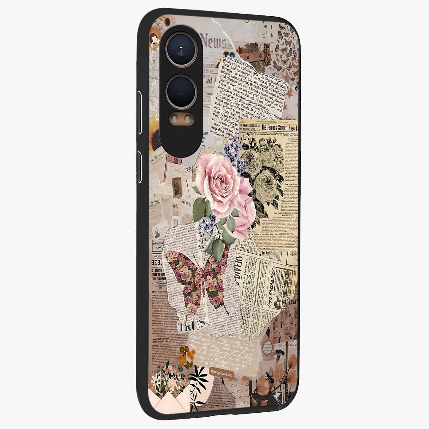 Butterfly News Bloom Glass Case for 1+Nord CE 4 Lite side perspective highlighting intricate bloom details and premium finish