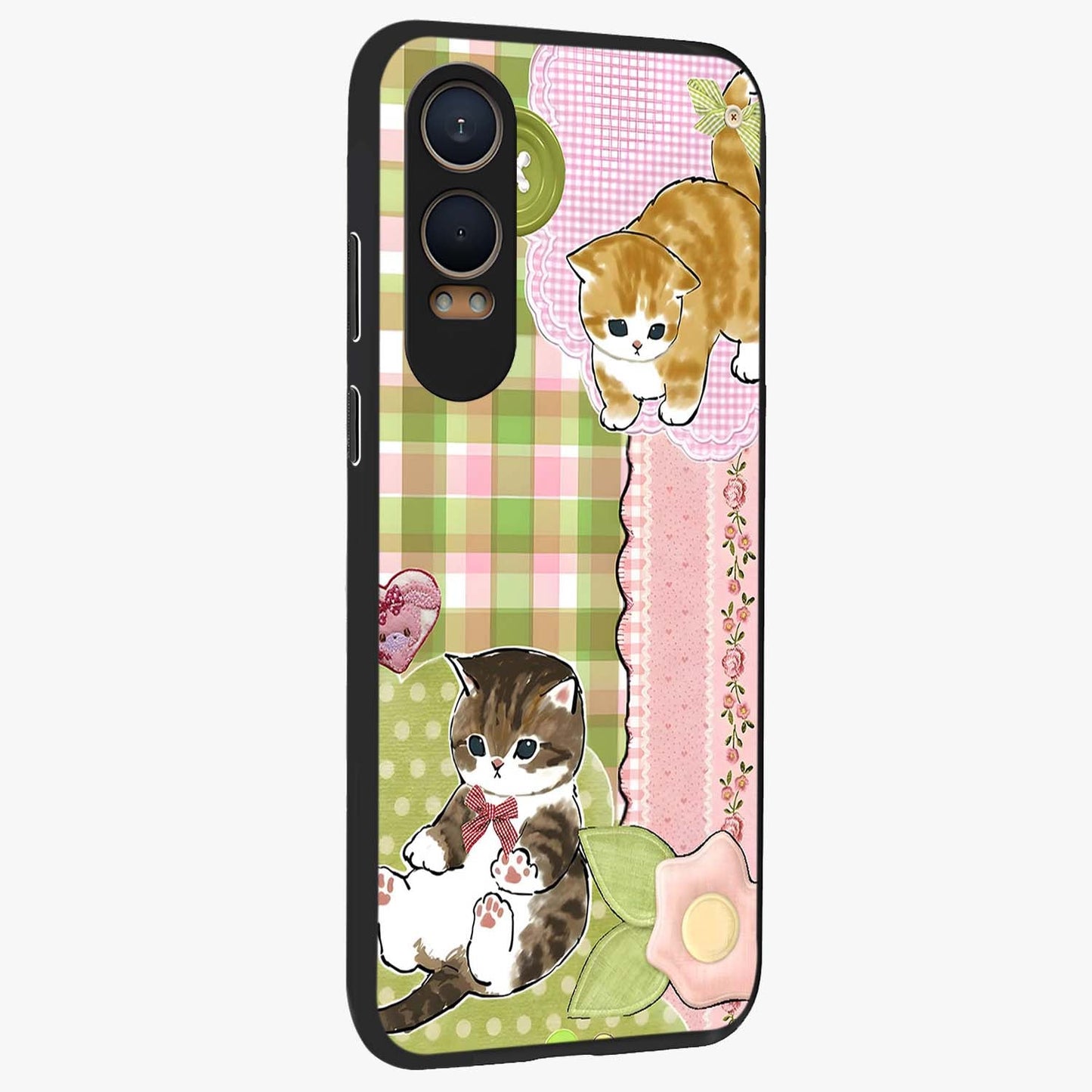 Cats Sweet Button Glass Case for 1+Nord CE 4 Lite side perspective highlighting playful details and sleek premium build