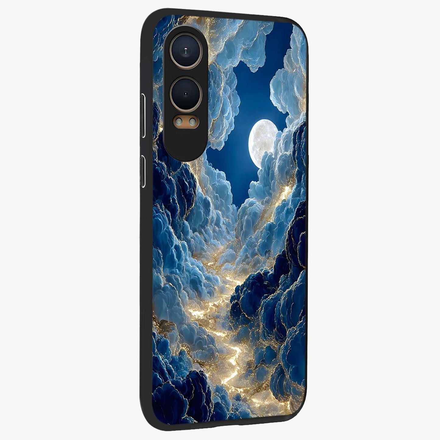 Celestial Cloud Path Glass Case for 1+Nord CE 4 Lite side perspective highlighting airy cloud details and premium build